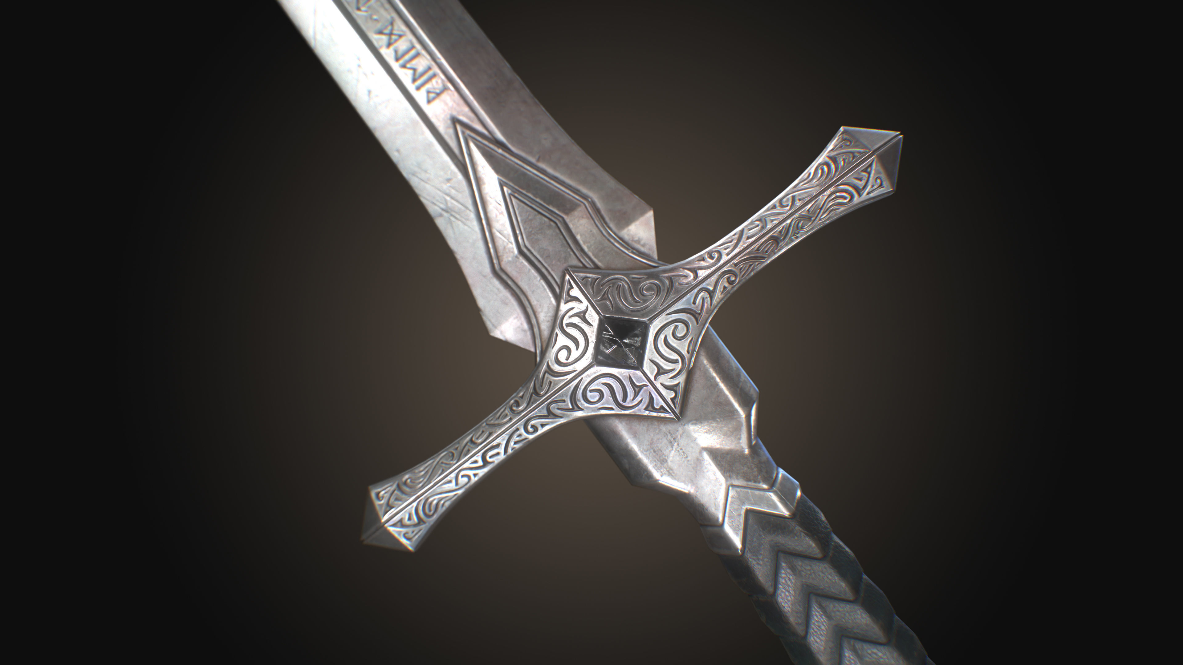 Royal Golden-Silver Sword PBR Game-Ready Low-poly 3D model_6