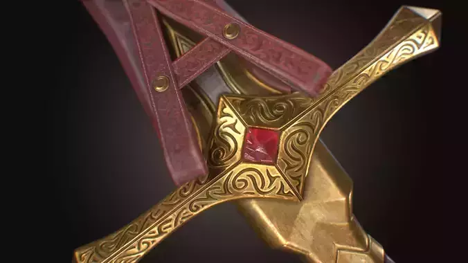 Royal Golden-Silver Sword PBR Game-Ready Low-poly 3D model