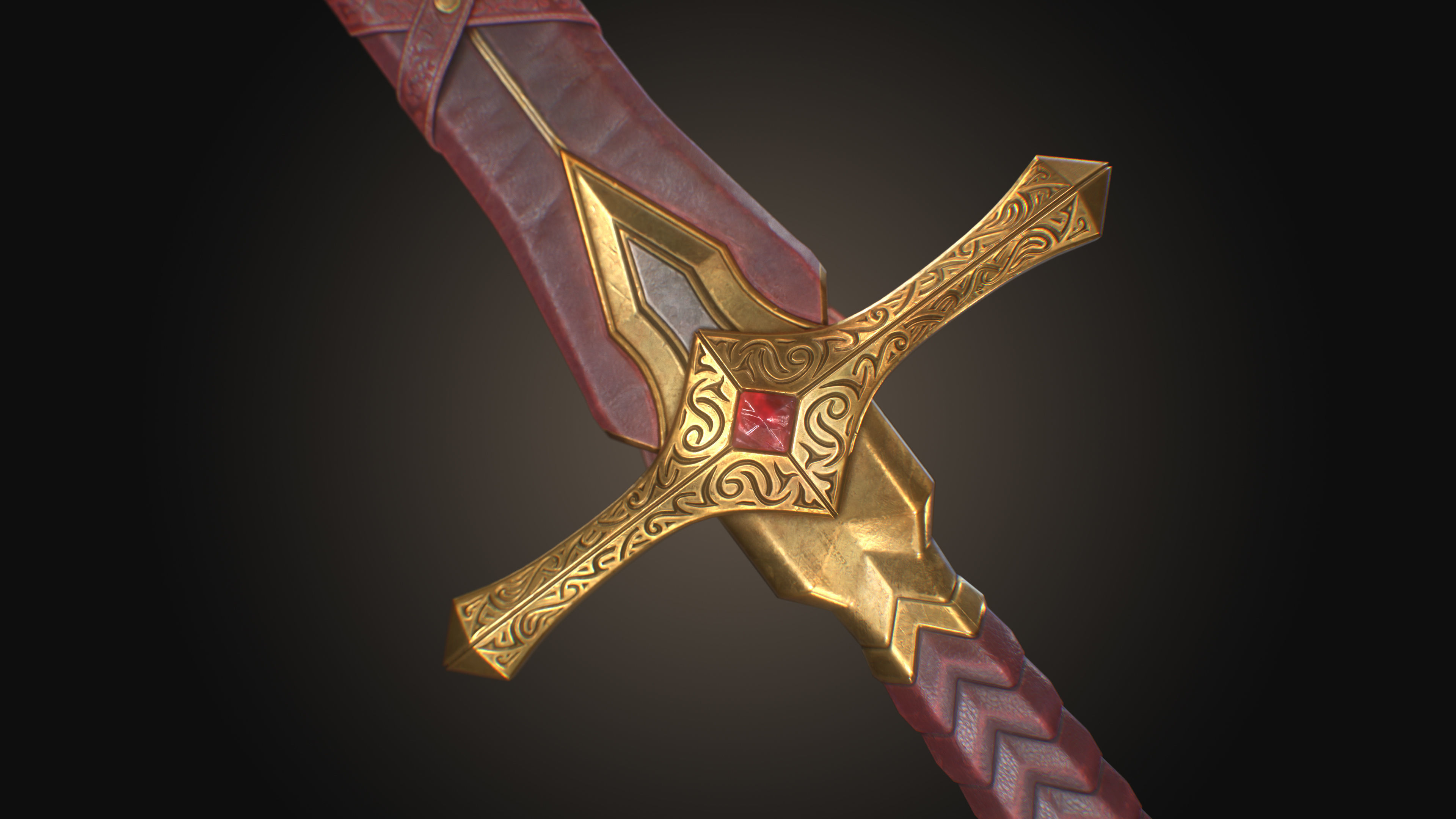 Royal Golden-Silver Sword PBR Game-Ready Low-poly 3D model_4