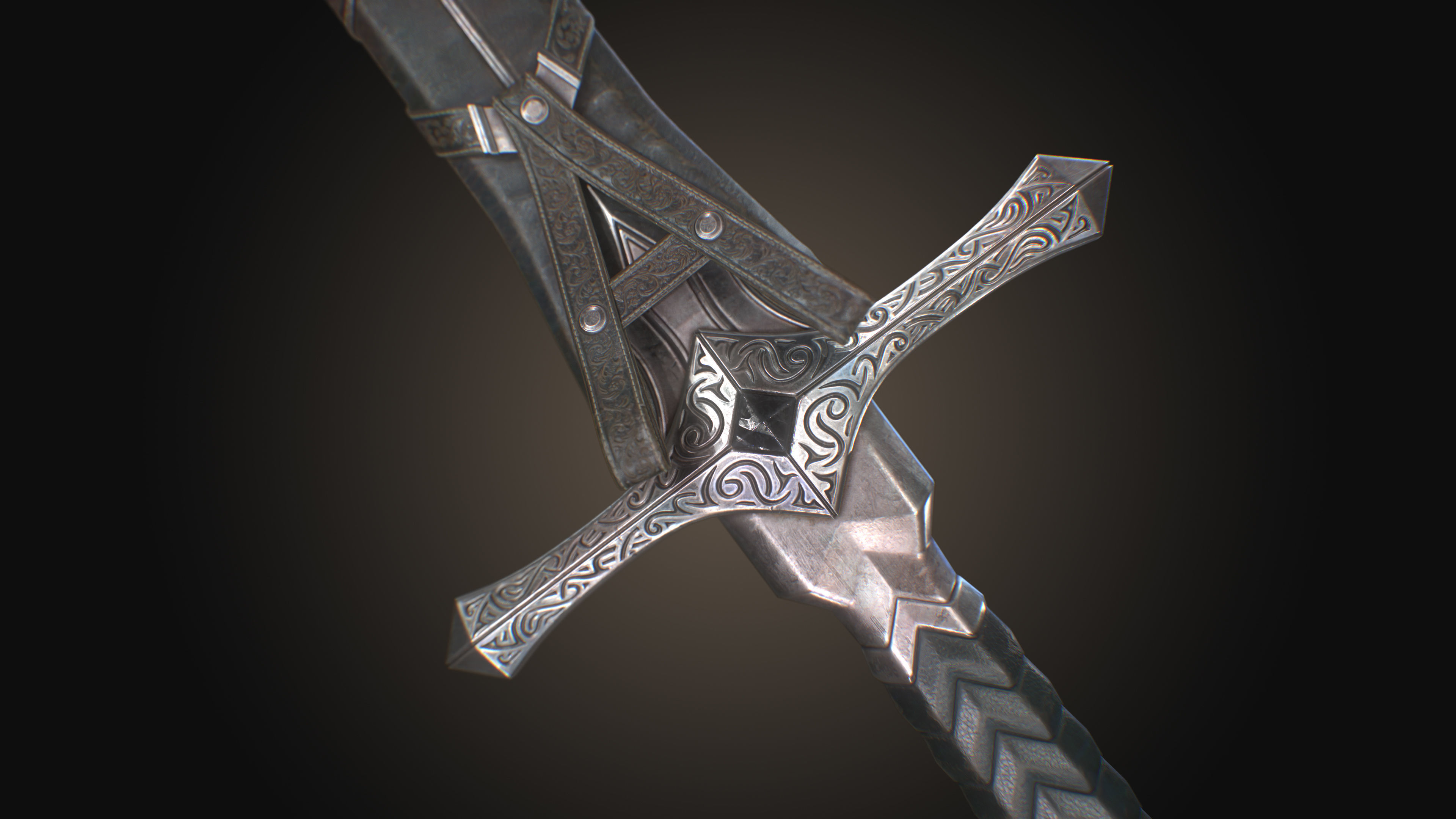 Royal Golden-Silver Sword PBR Game-Ready Low-poly 3D model_8