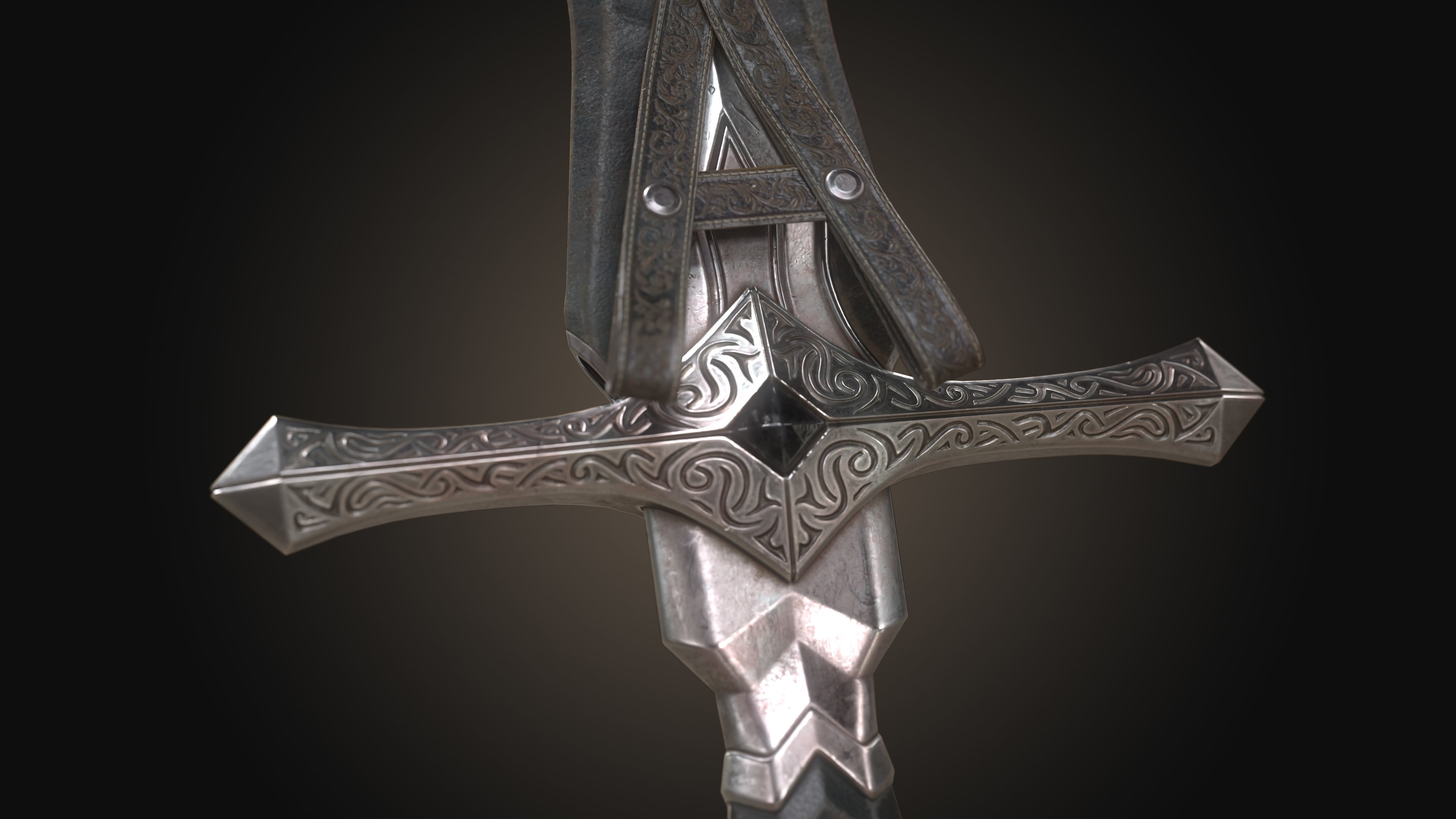 Royal Golden-Silver Sword PBR Game-Ready Low-poly 3D model_14