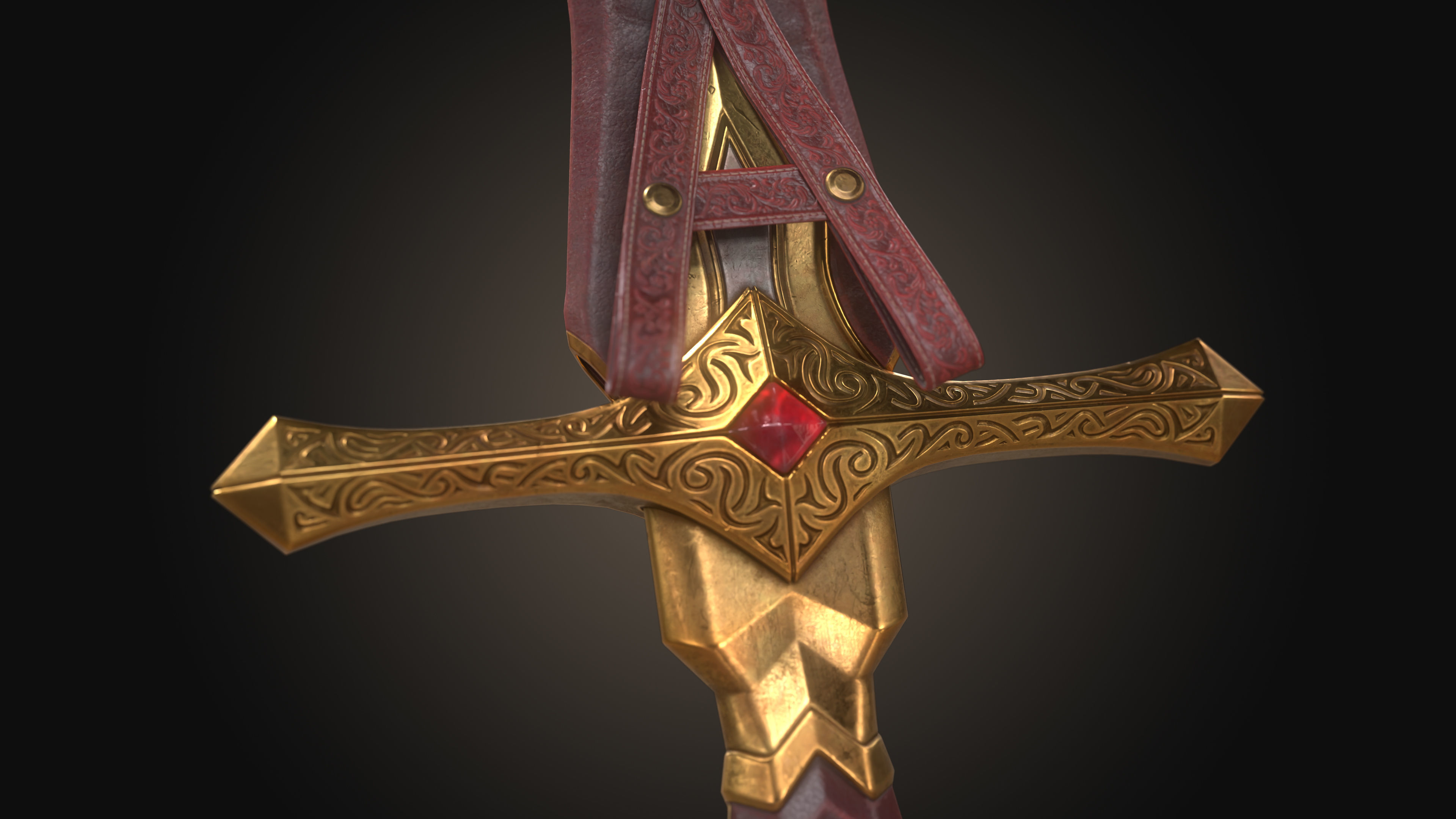 Royal Golden-Silver Sword PBR Game-Ready Low-poly 3D model_13
