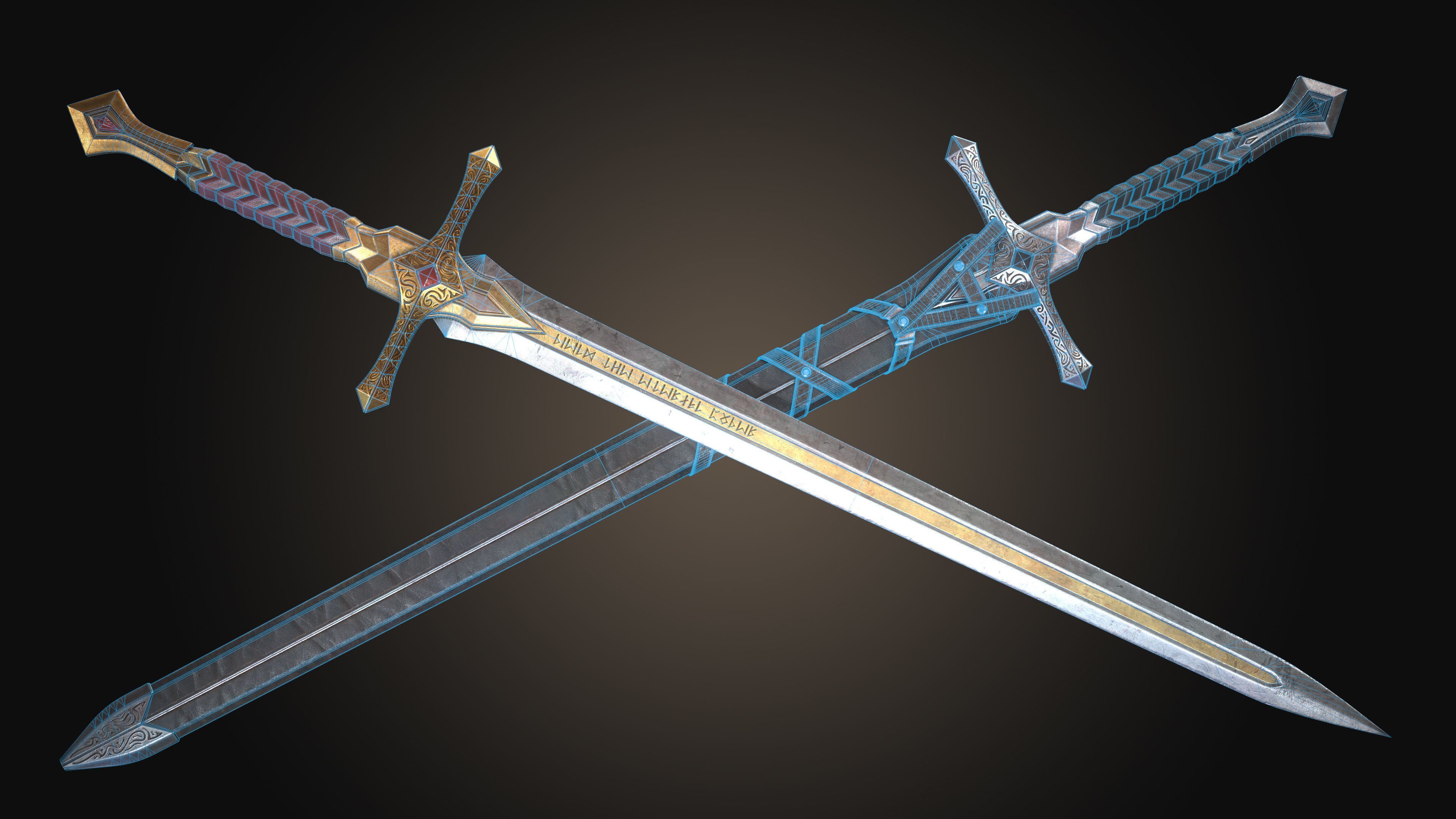 Royal Golden-Silver Sword PBR Game-Ready Low-poly 3D model_27