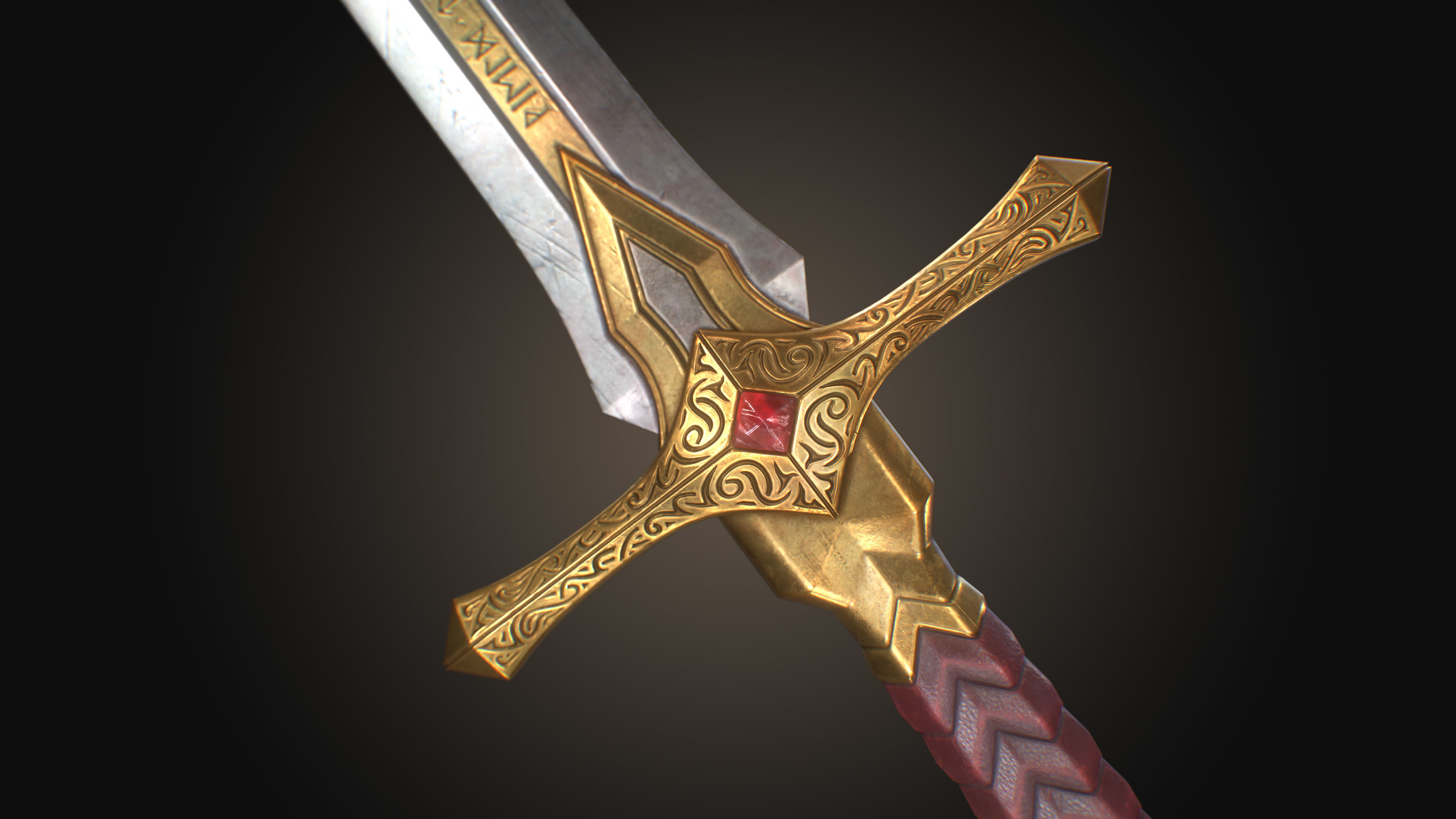 Royal Golden-Silver Sword PBR Game-Ready Low-poly 3D model_3