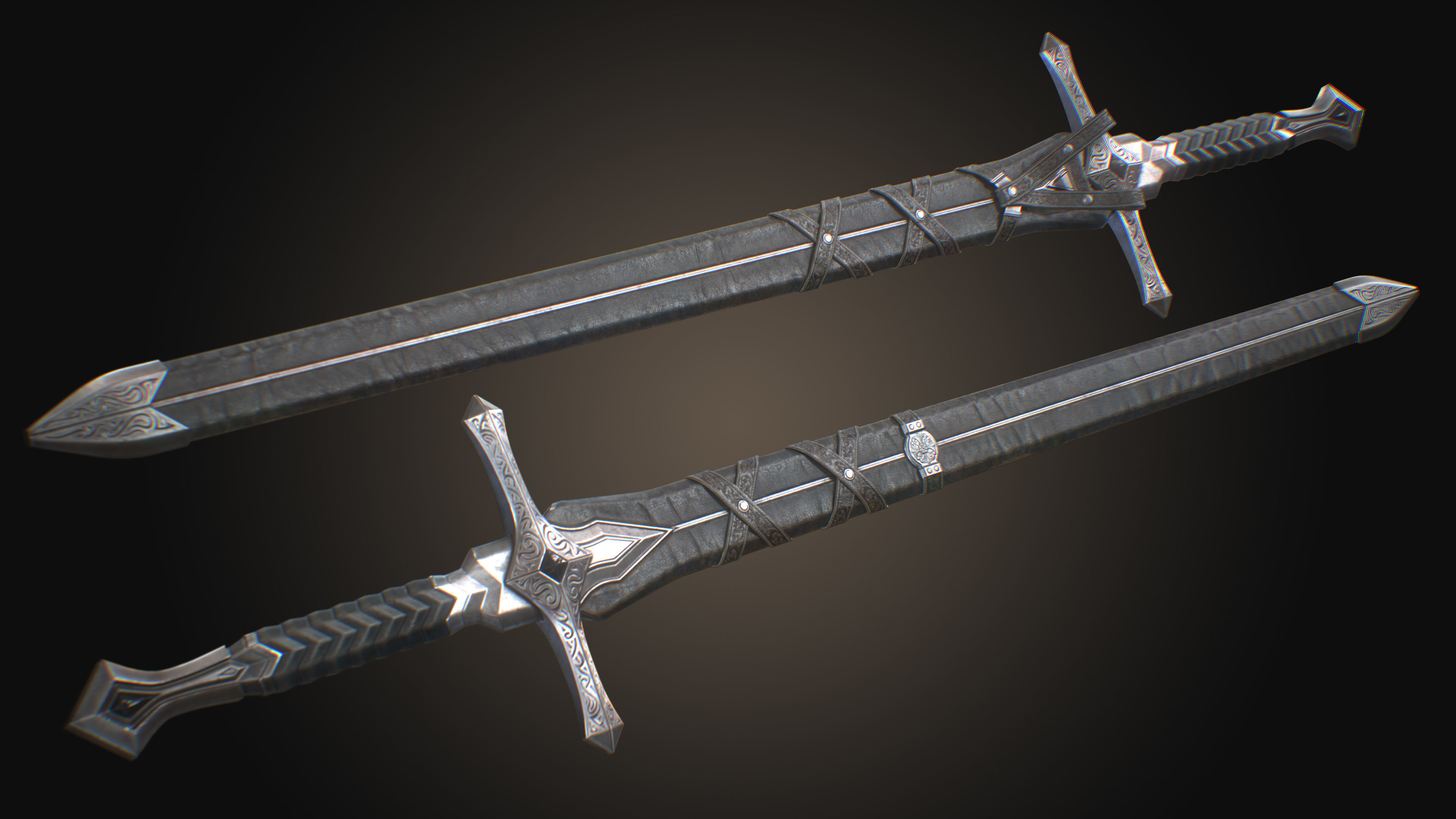 Royal Golden-Silver Sword PBR Game-Ready Low-poly 3D model_10
