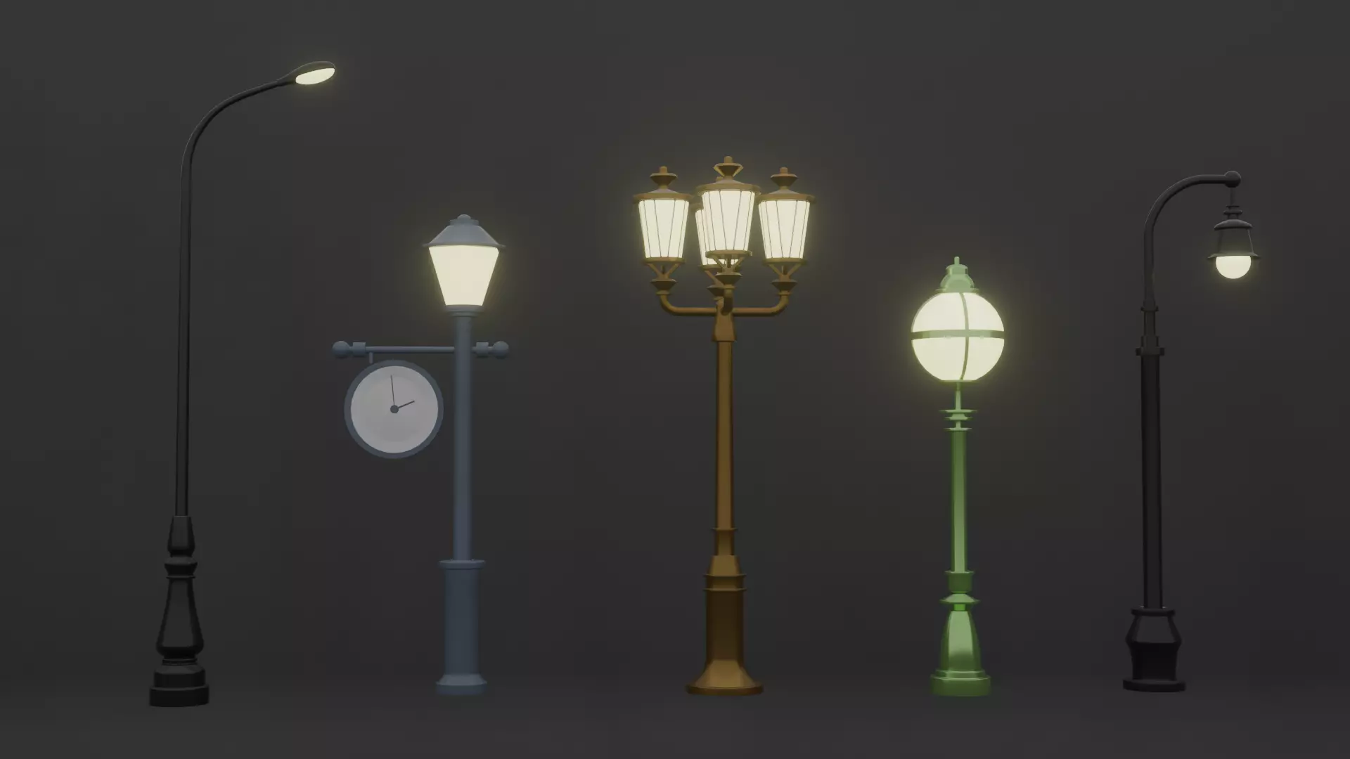 5 street lamps and 5 wall mounted lamps 3D model_0