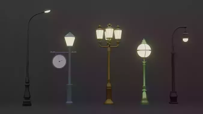 5 street lamps and 5 wall mounted lamps