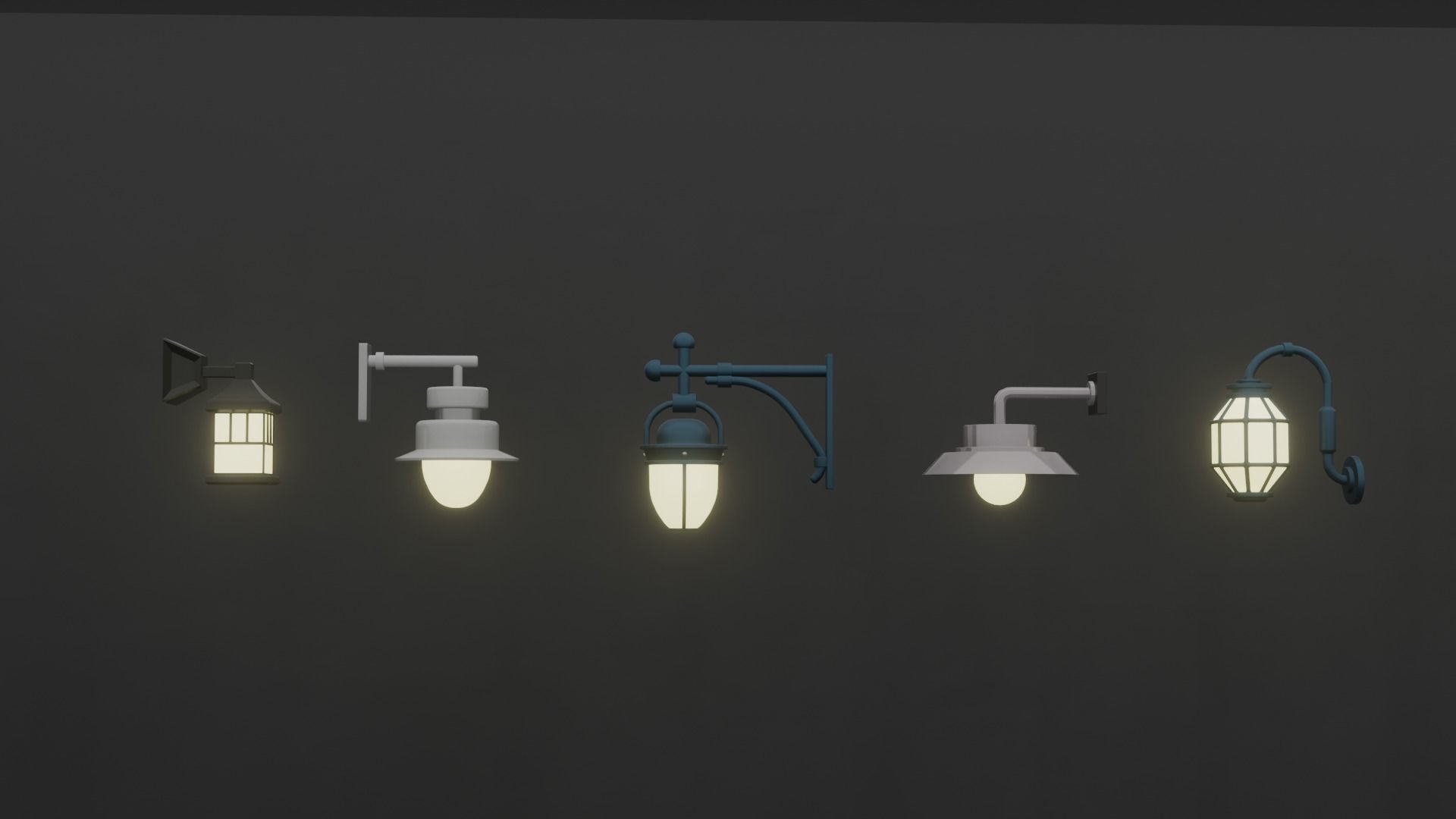 5 street lamps and 5 wall mounted lamps 3D model_1