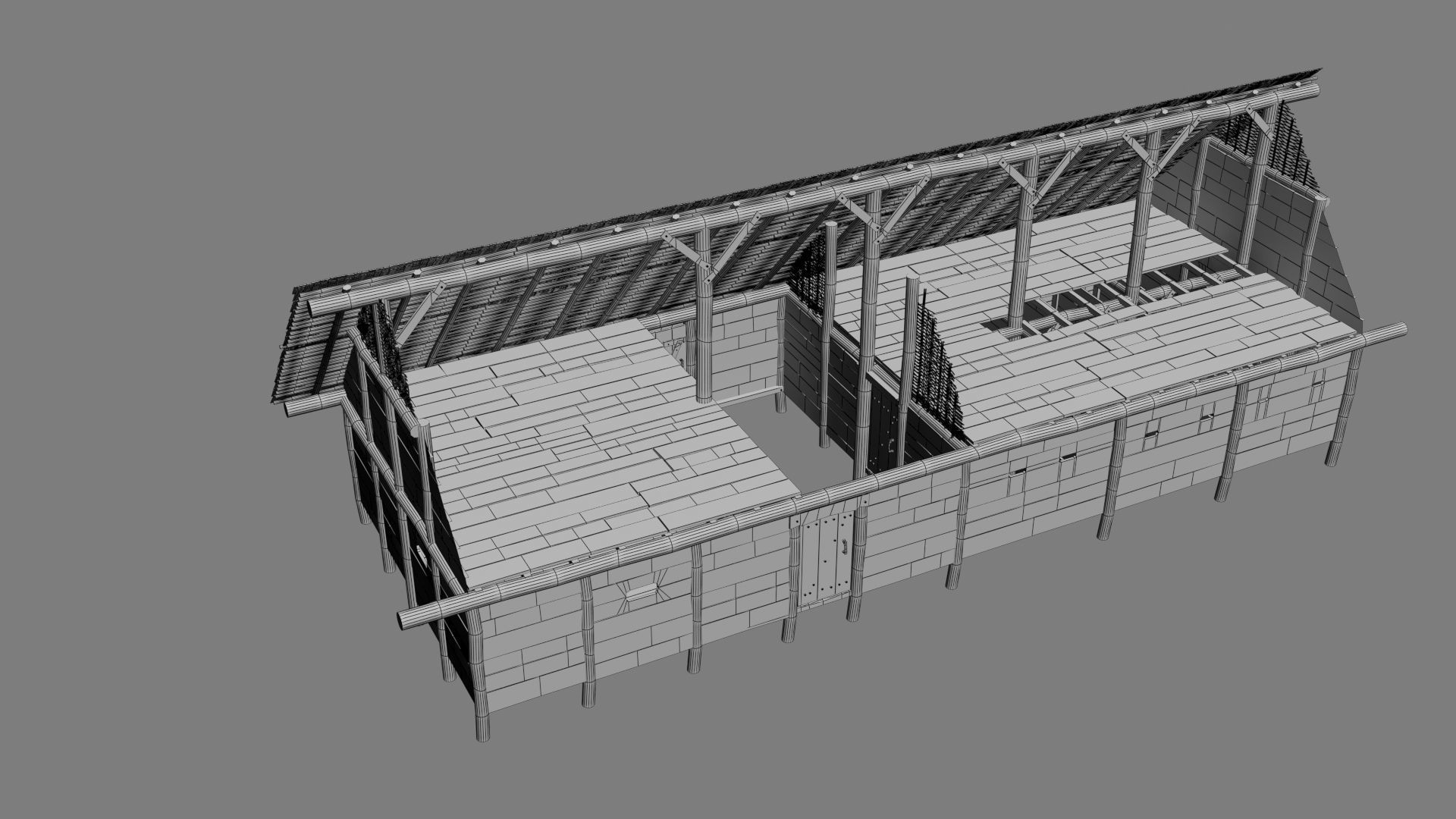 Enterable medieval byre-dwelling Low-poly 3D model_2