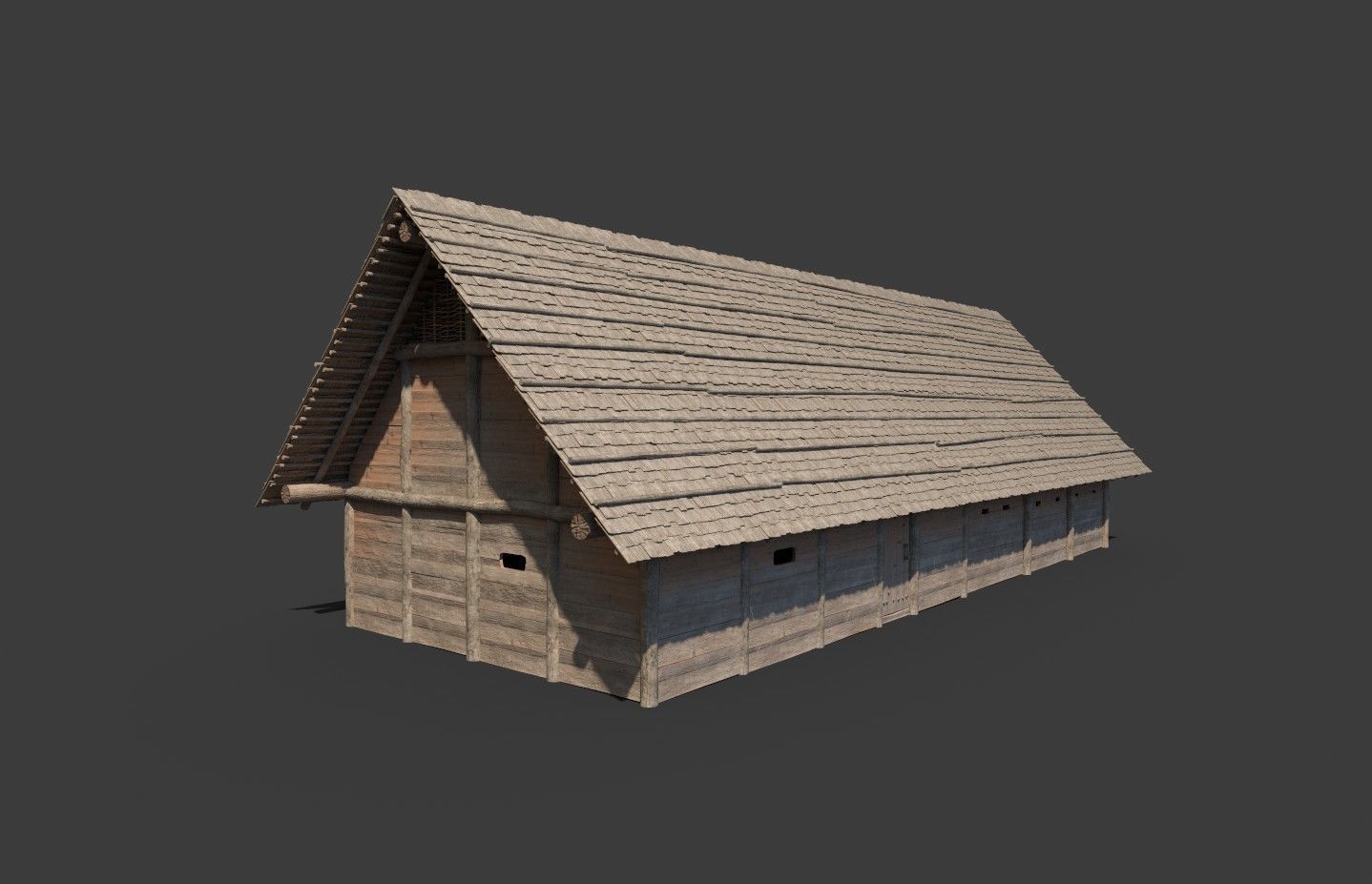Enterable medieval byre-dwelling Low-poly 3D model_10
