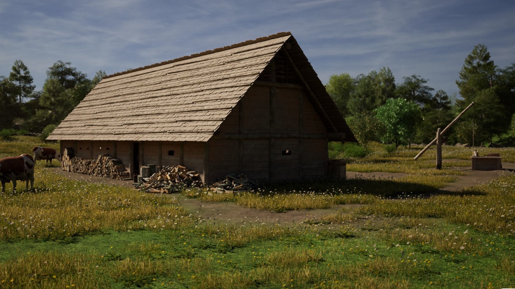 Enterable medieval byre-dwelling Low-poly 3D model_18