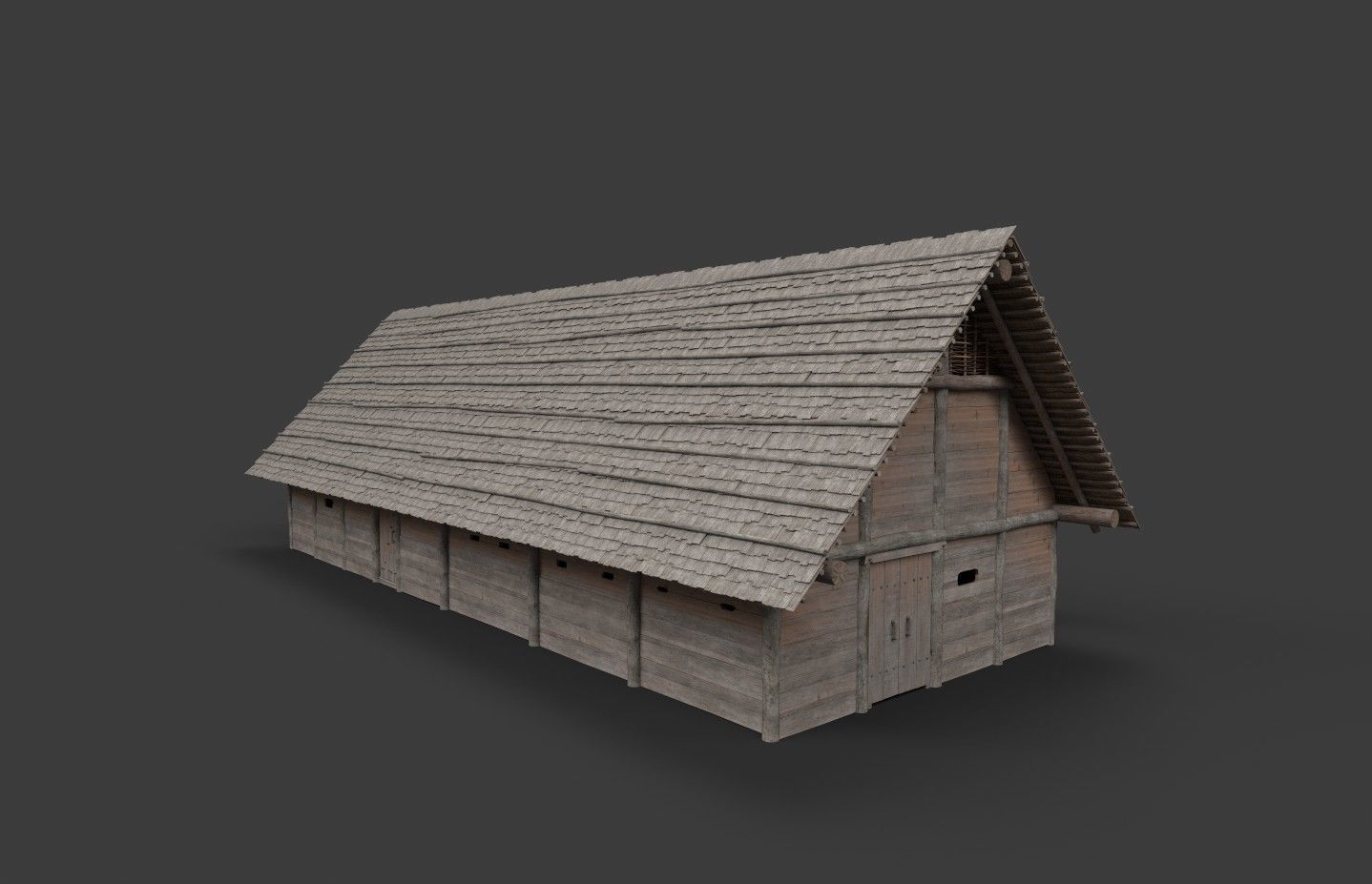 Enterable medieval byre-dwelling Low-poly 3D model_12