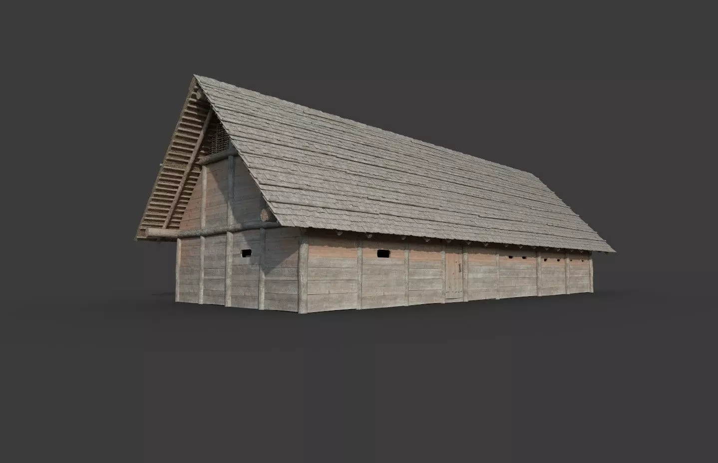 Enterable medieval byre-dwelling Low-poly 3D model_0