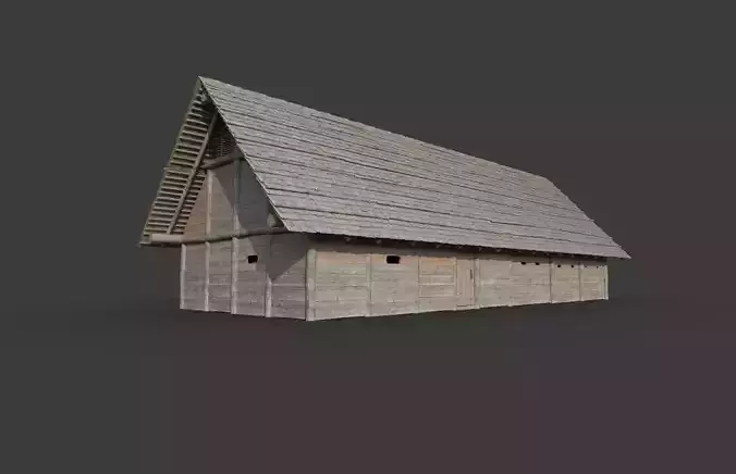 Enterable medieval byre-dwelling Low-poly 3D model
