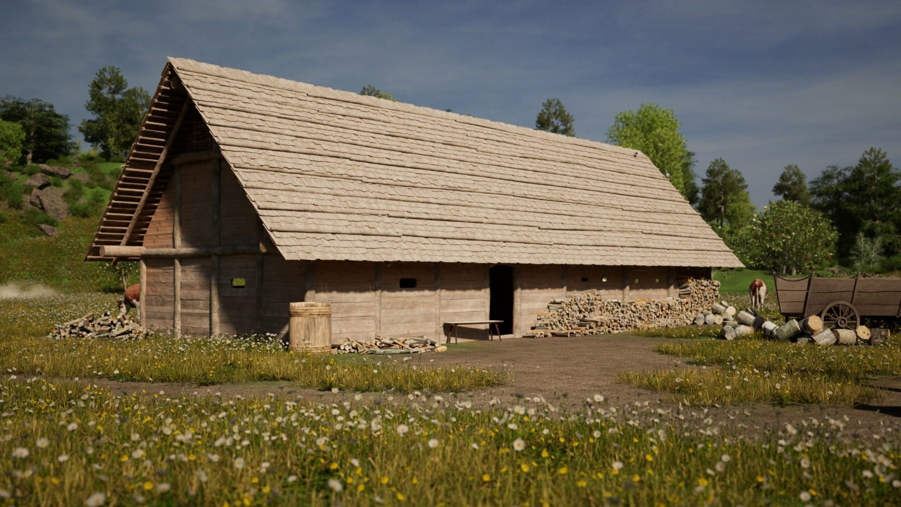 Enterable medieval byre-dwelling Low-poly 3D model_20