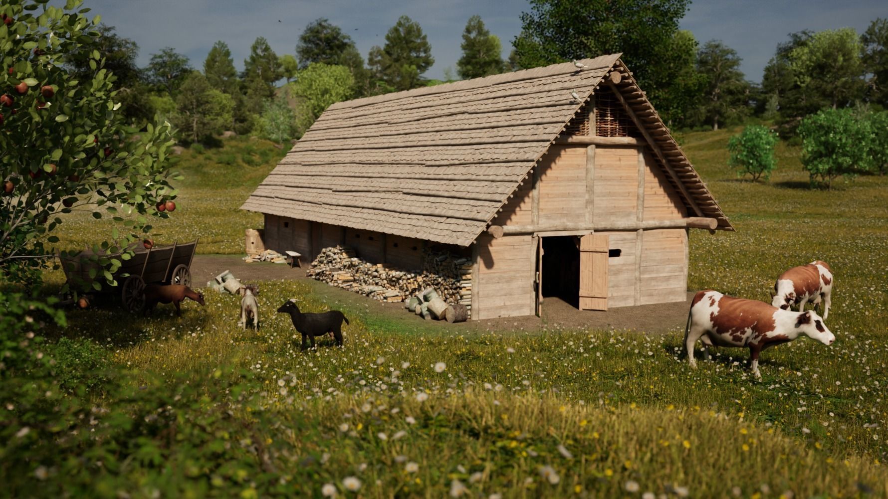 Enterable medieval byre-dwelling Low-poly 3D model_21