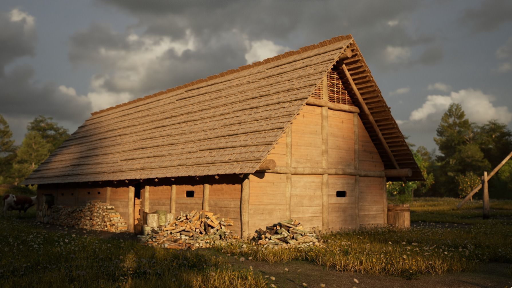 Enterable medieval byre-dwelling Low-poly 3D model_5