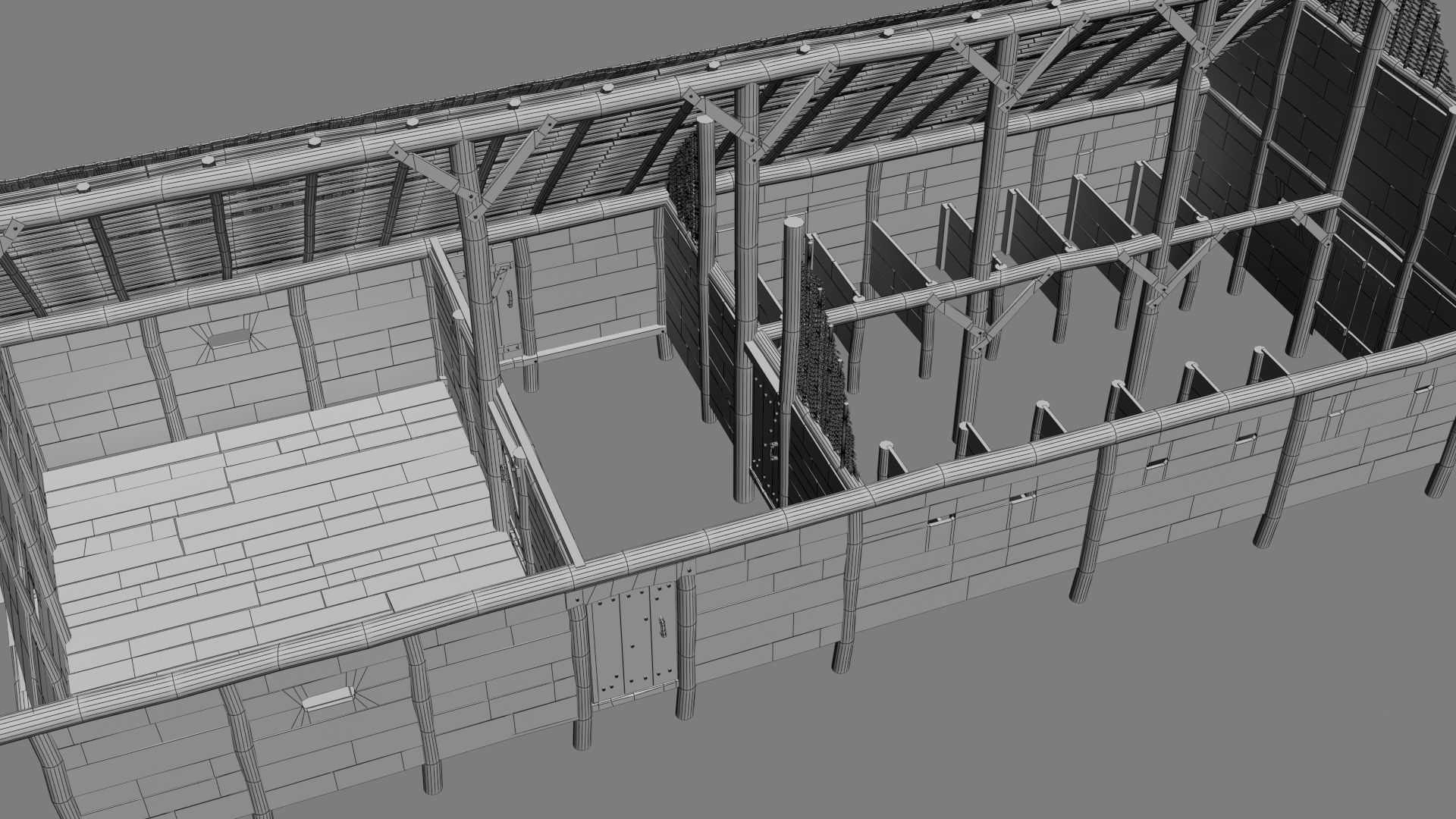 Enterable medieval byre-dwelling Low-poly 3D model_3