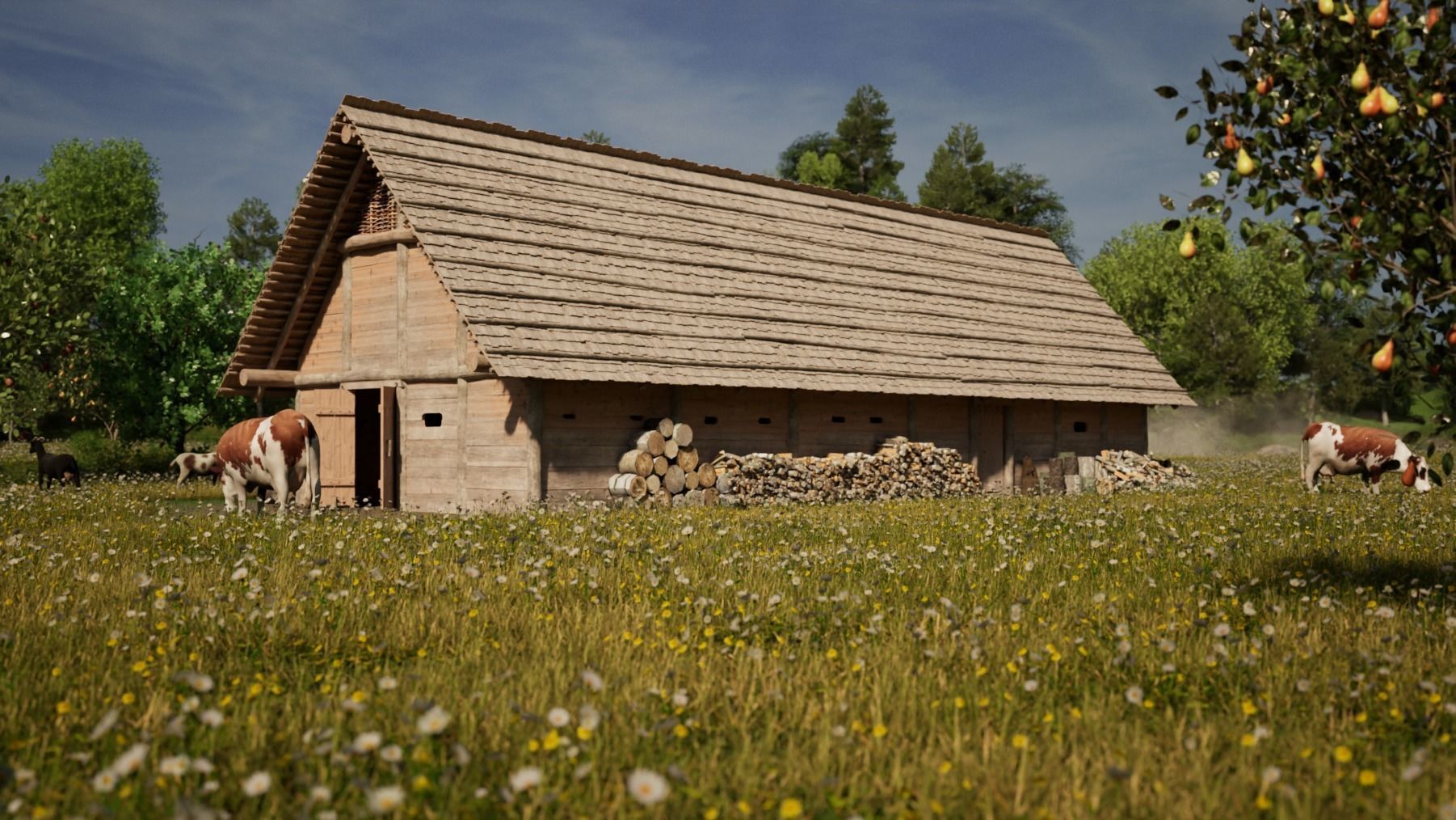 Enterable medieval byre-dwelling Low-poly 3D model_19