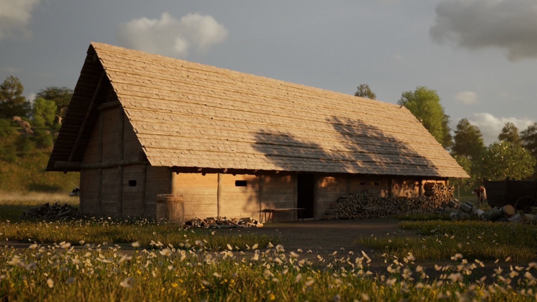 Enterable medieval byre-dwelling Low-poly 3D model_1