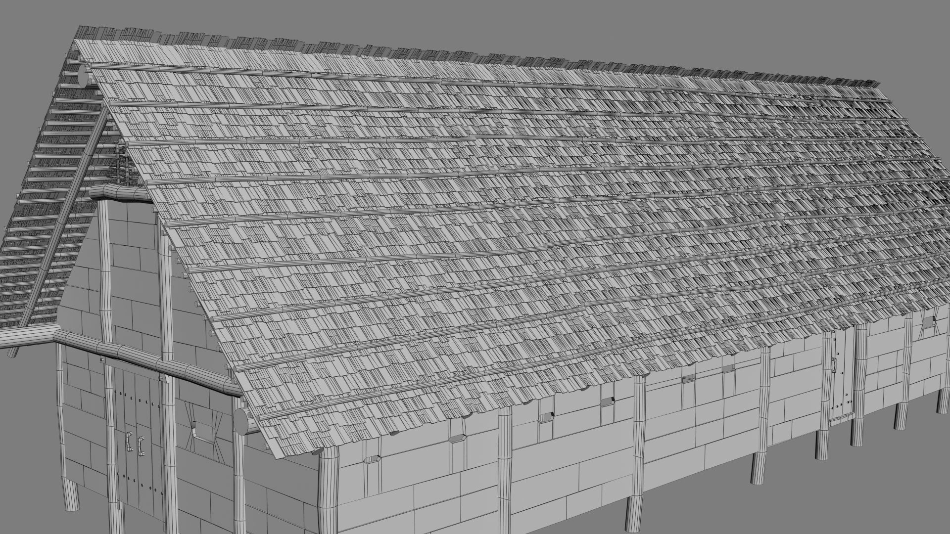 Enterable medieval byre-dwelling Low-poly 3D model_48