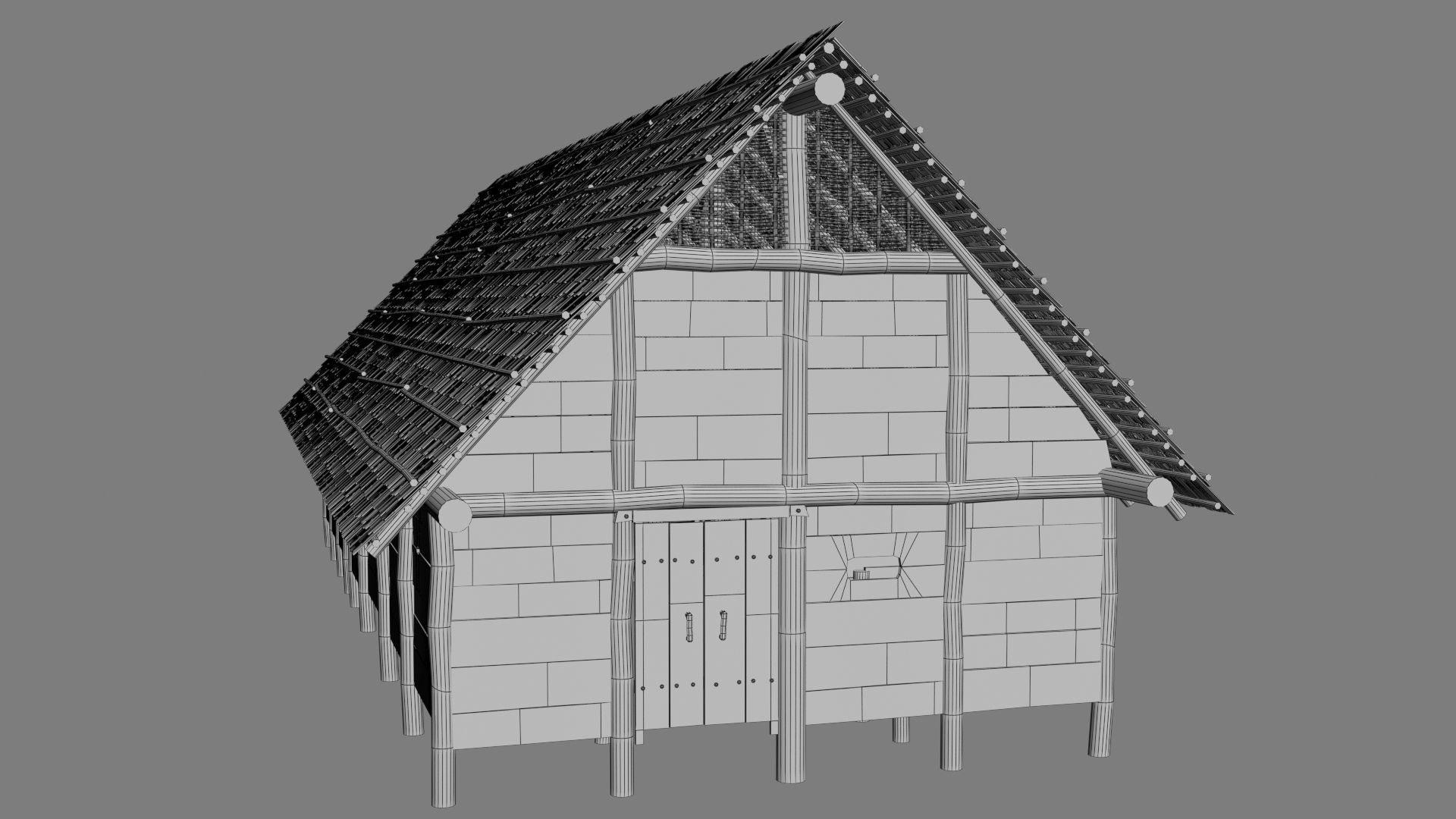 Enterable medieval byre-dwelling Low-poly 3D model_47