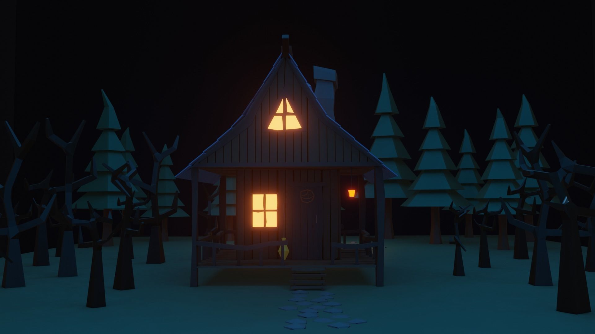 Low Poly Witch Cabin Low-poly 3D model_1