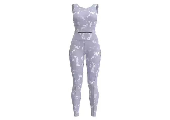 Light Blue Floral Tight-Fit Yoga Outfit Free low-poly 3D model
