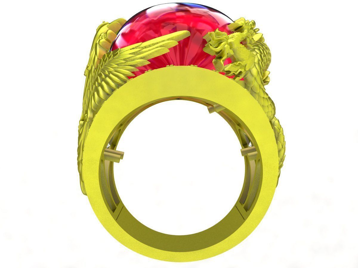 A7246 Oval Ruby Dragon Phoenix Men Ring 3D print model_4
