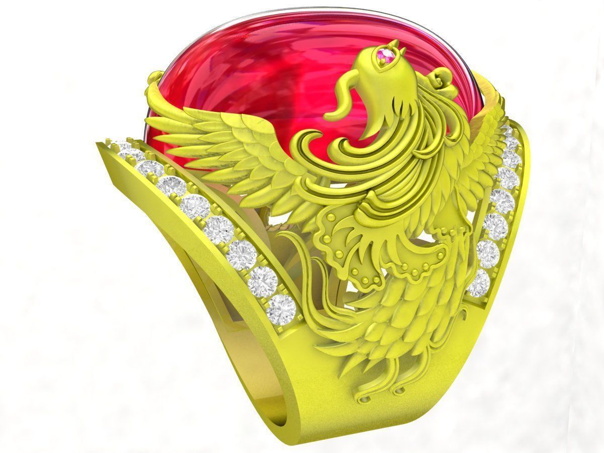 A7246 Oval Ruby Dragon Phoenix Men Ring 3D print model_2