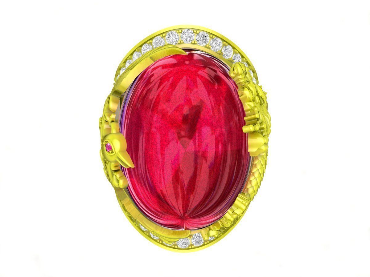 A7246 Oval Ruby Dragon Phoenix Men Ring 3D print model_3