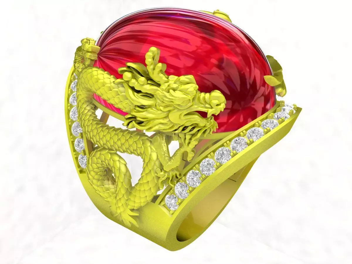 A7246 Oval Ruby Dragon Phoenix Men Ring 3D print model_0