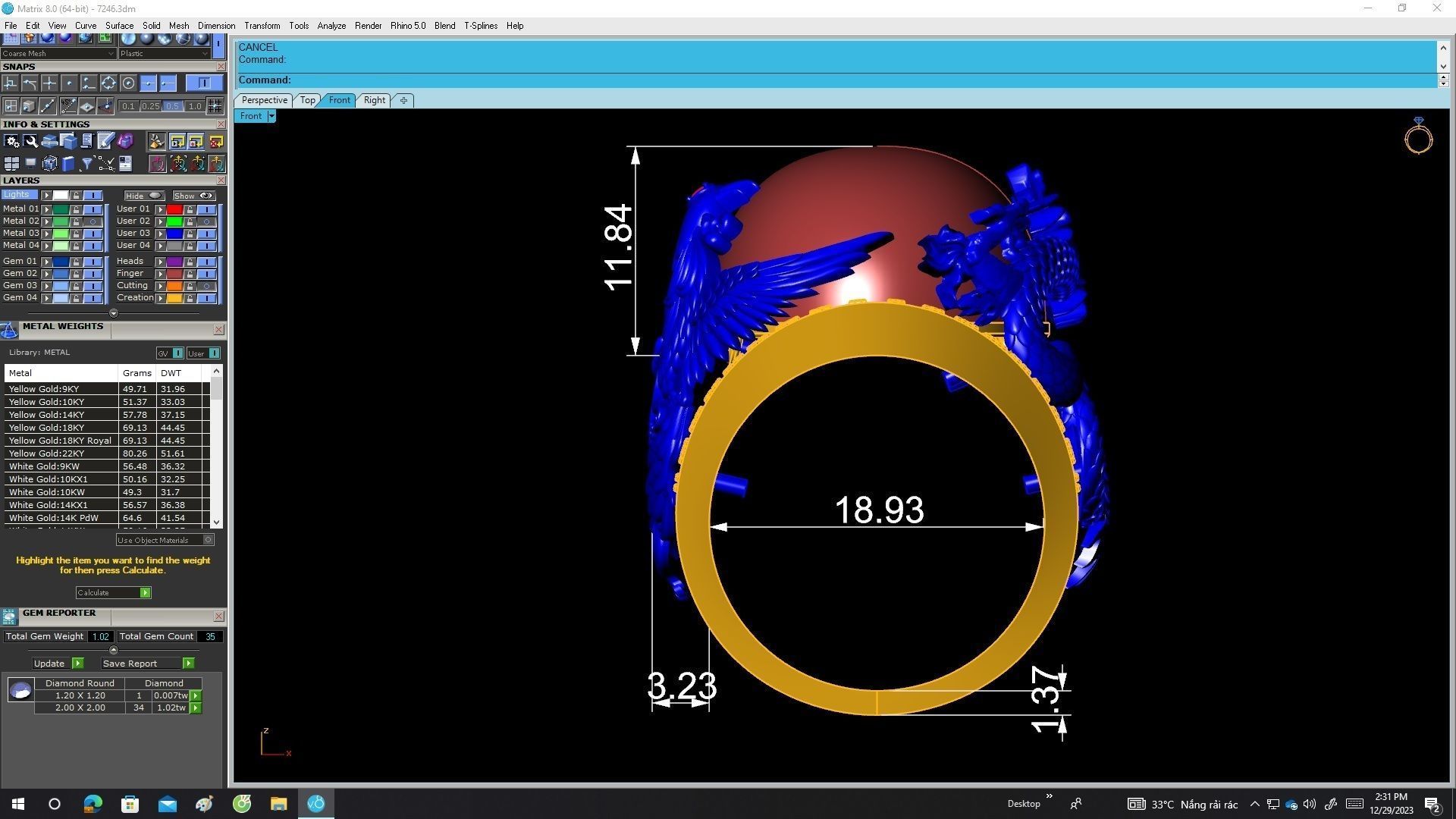 A7246 Oval Ruby Dragon Phoenix Men Ring 3D print model_6