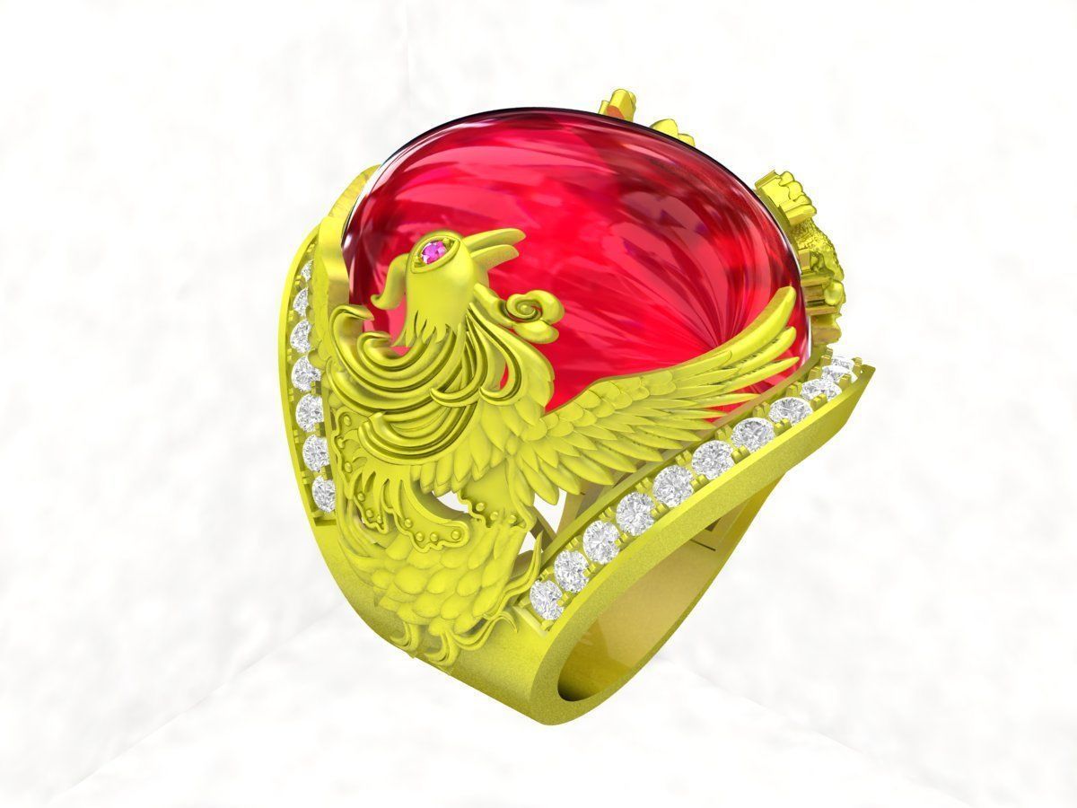 A7246 Oval Ruby Dragon Phoenix Men Ring 3D print model_1