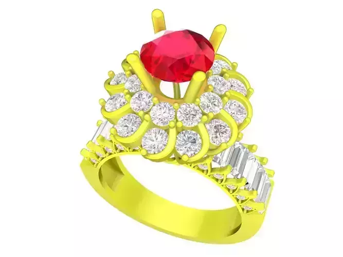 A7429 Flower Diamond Baguette Women Fashion Ring 3D Model