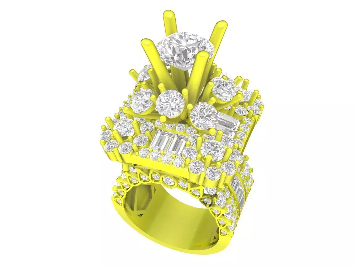 Luxury Square Halo Diamond Statement Ring Jewelry 3D Model 7664 3D print model