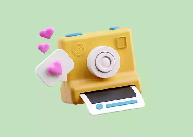 Cartoon Instant Photo with Love message 3D Icon Illustration