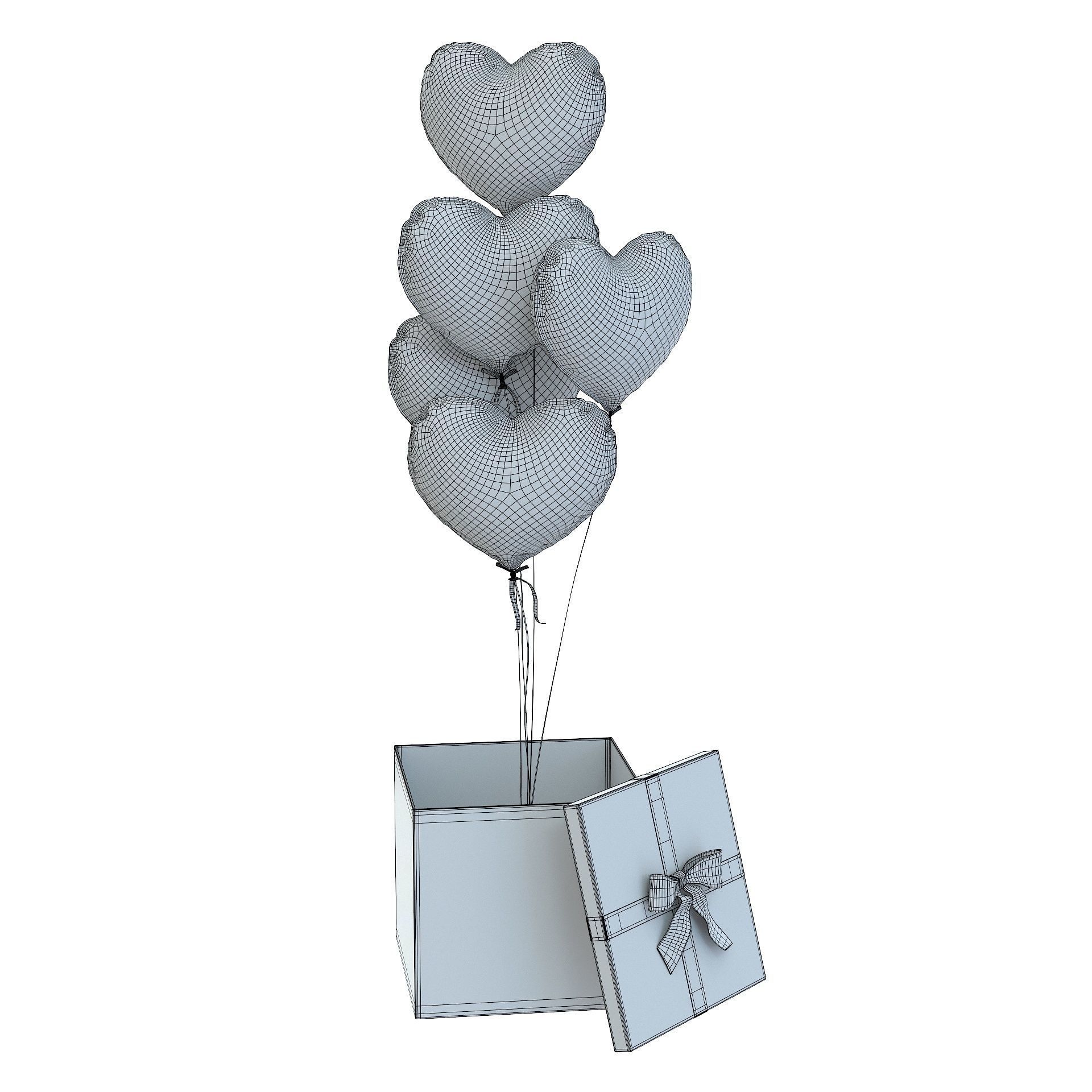 3D model Heart Valentine Balloons and Gift Box VR / AR / low-poly ...