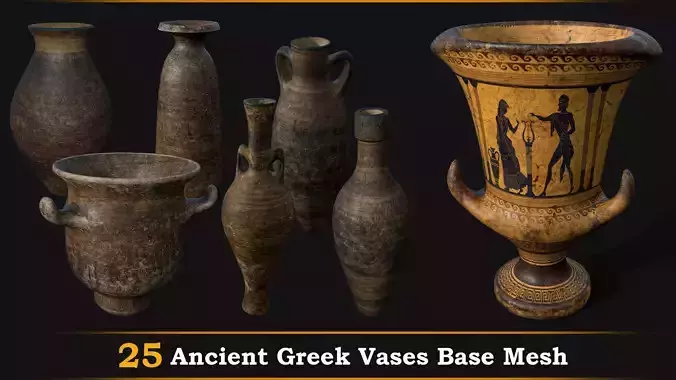 25 Ancient Greek Vases Base Mesh Low-poly 3D model