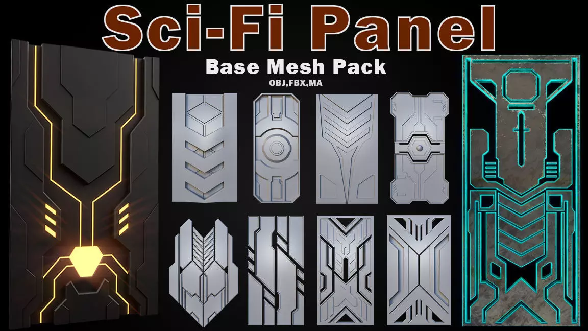 Sci-fi Panels Base Mesh Pack Low-poly 3D model_0