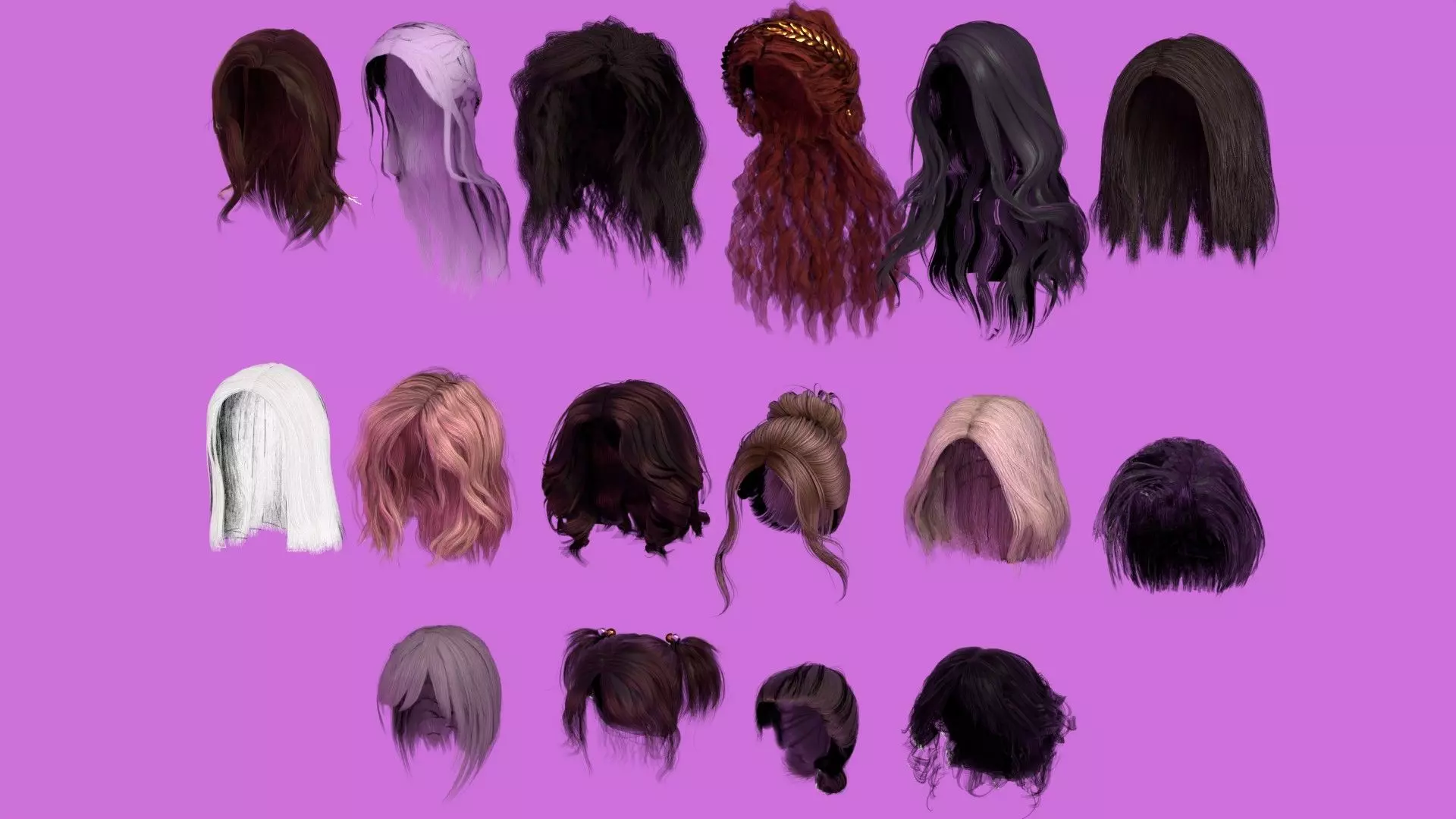 Low Poly Female Hair Pack Low-poly 3D model_0