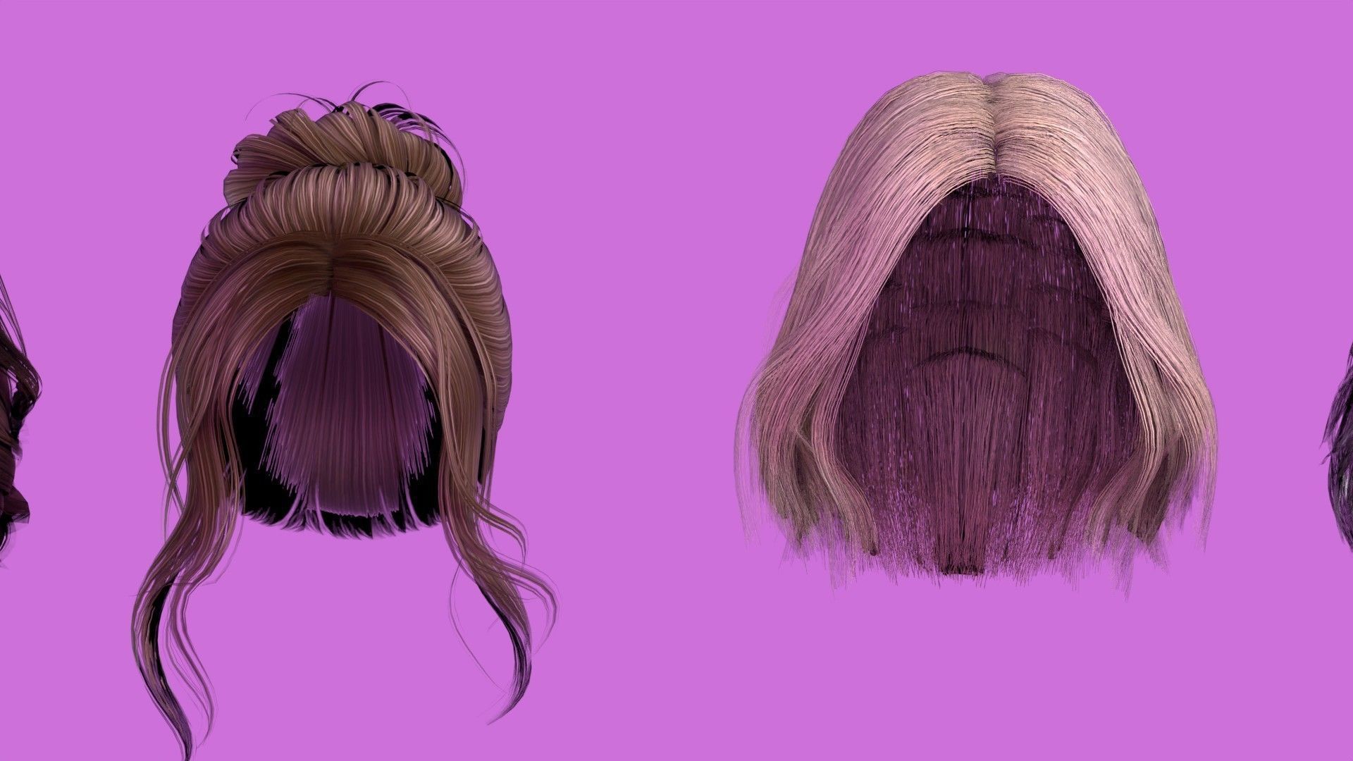 Low Poly Female Hair Pack Low-poly 3D model_3