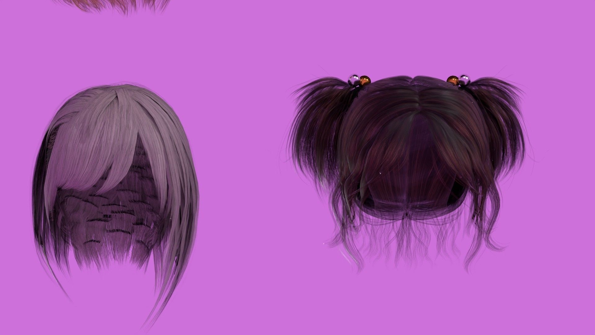 Low Poly Female Hair Pack Low-poly 3D model_4
