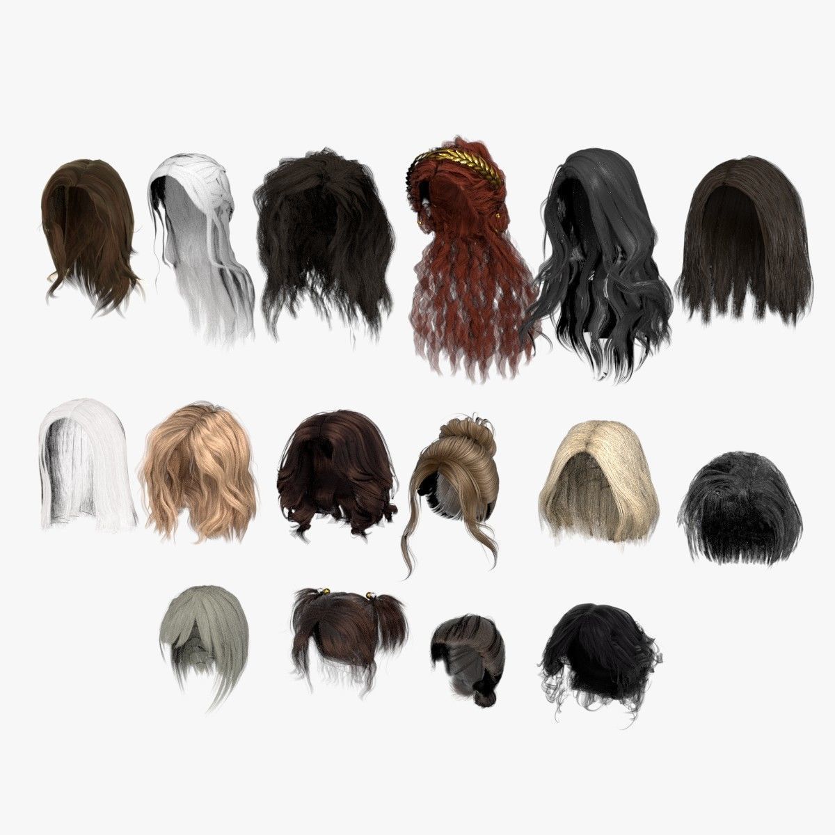 Low Poly Female Hair Pack Low-poly 3D model_5