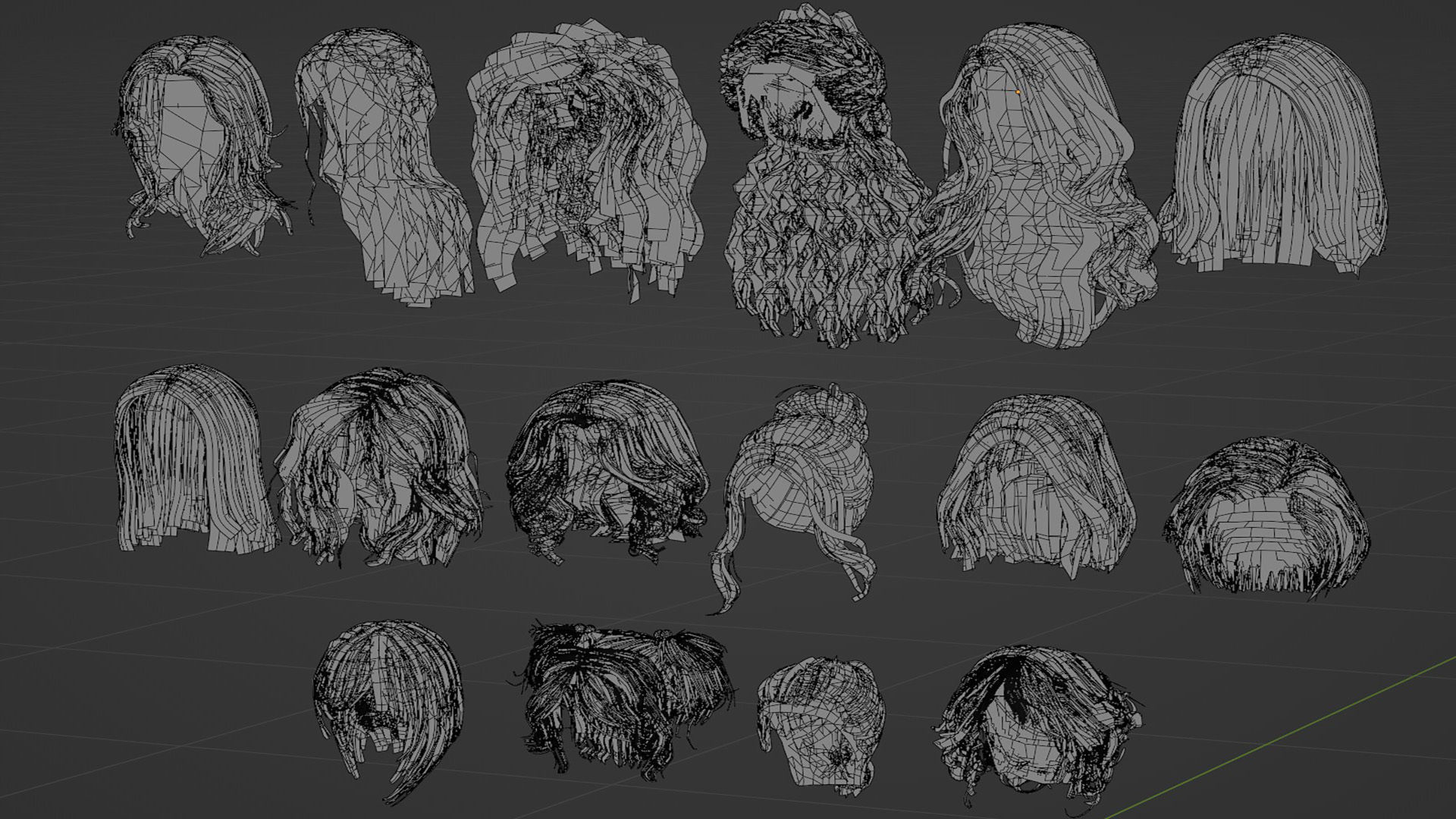 Low Poly Female Hair Pack Low-poly 3D model_7