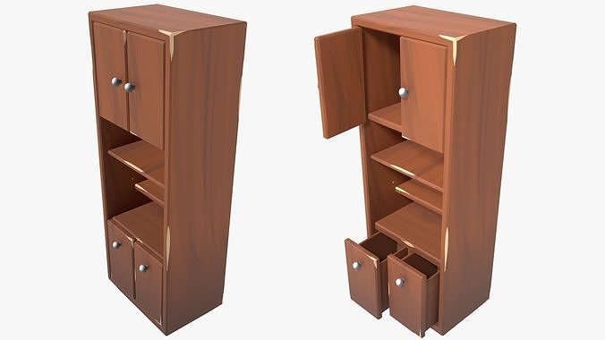 Lowpoly Stylized Wooden Kitchen Cabinet Low-poly 3D model