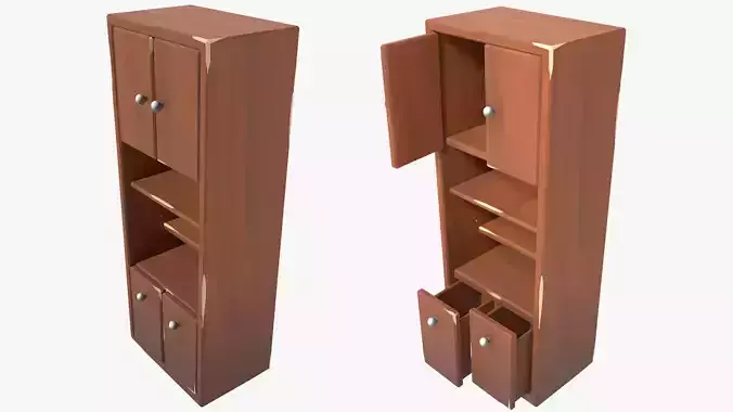 Lowpoly Stylized Wooden Kitchen Cabinet