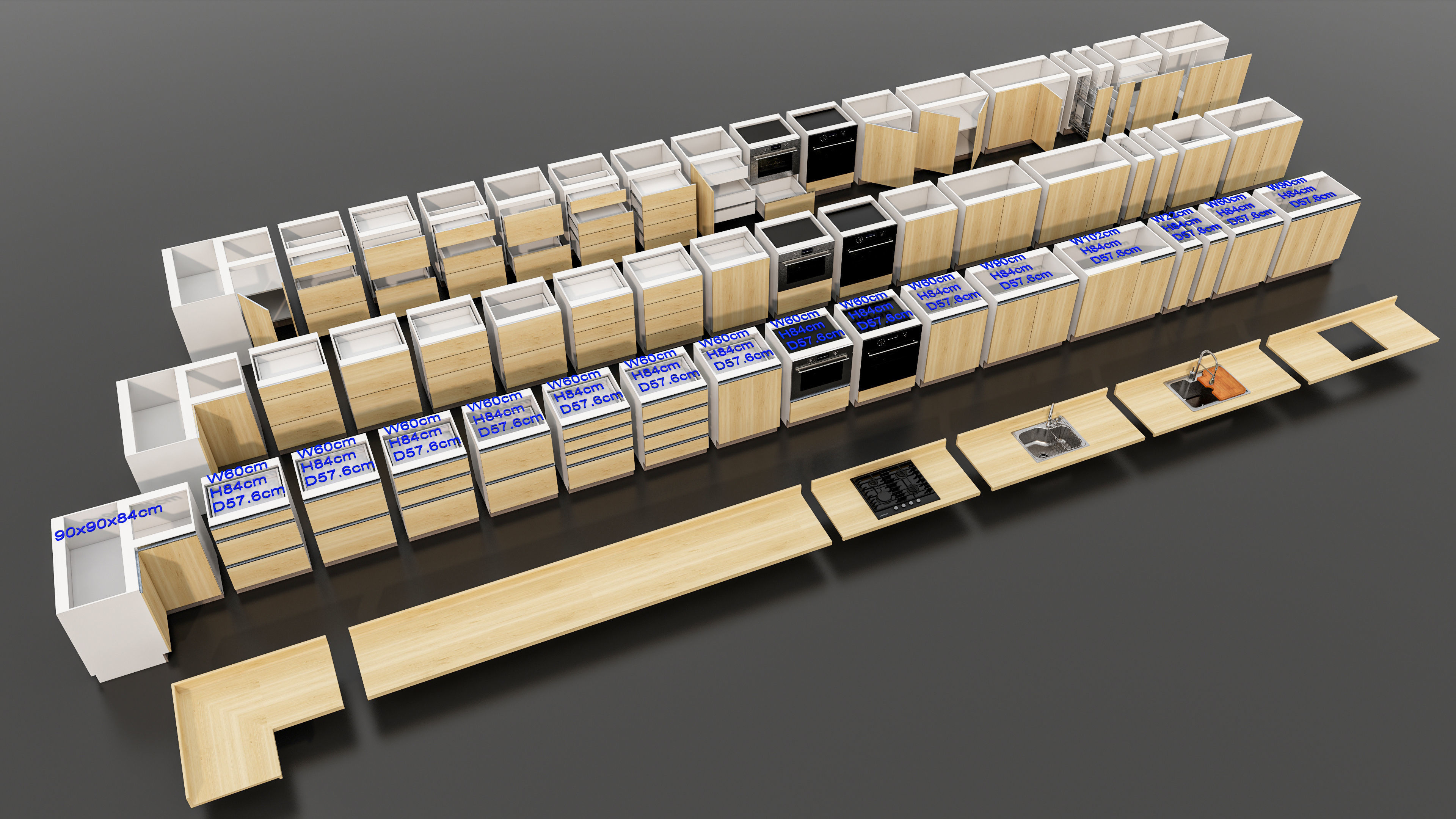 Kitchens and closets library of dynamic blocks Kitchen cabinet Low-poly 3D model_25