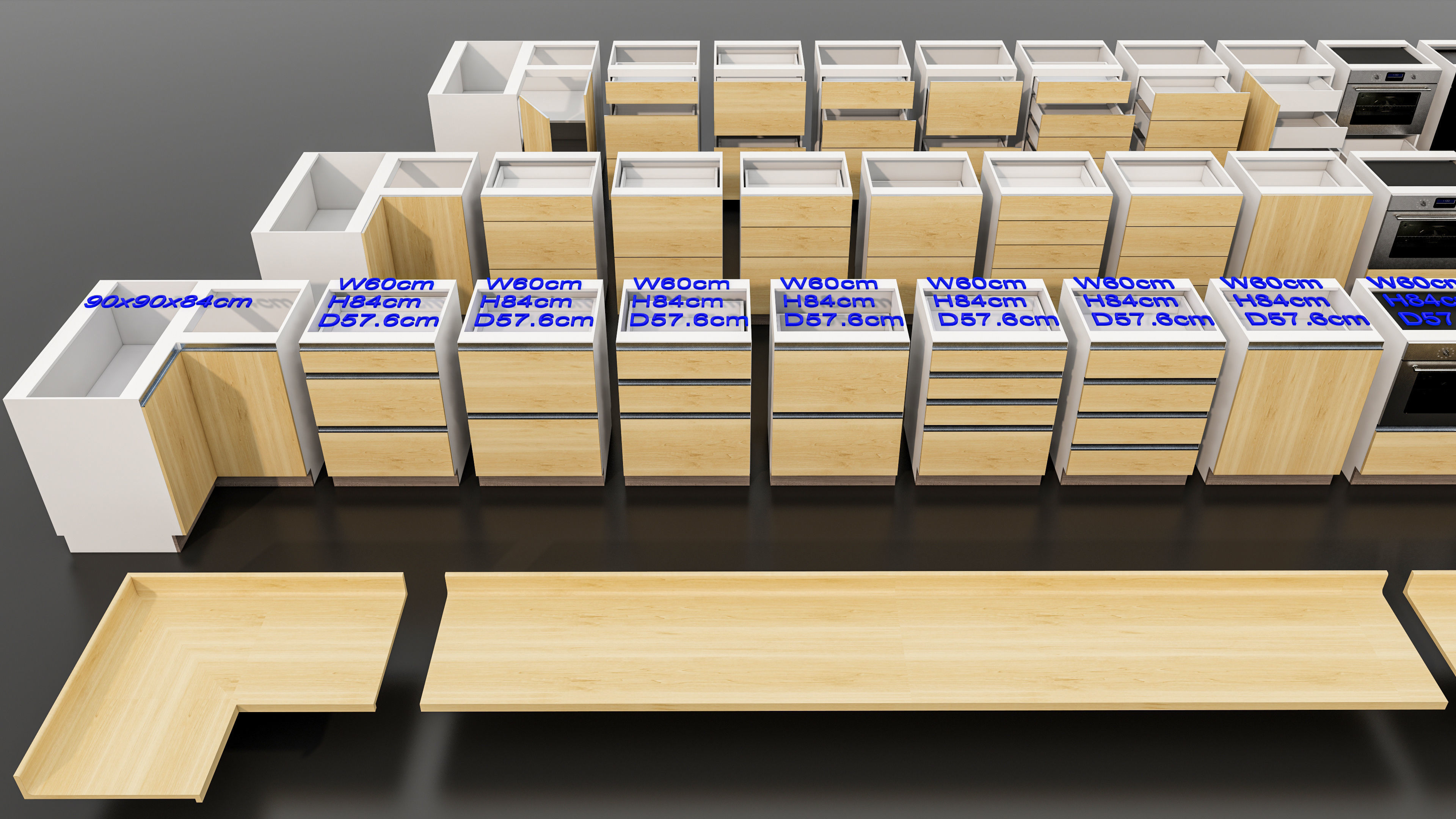 Kitchens and closets library of dynamic blocks Kitchen cabinet Low-poly 3D model_3