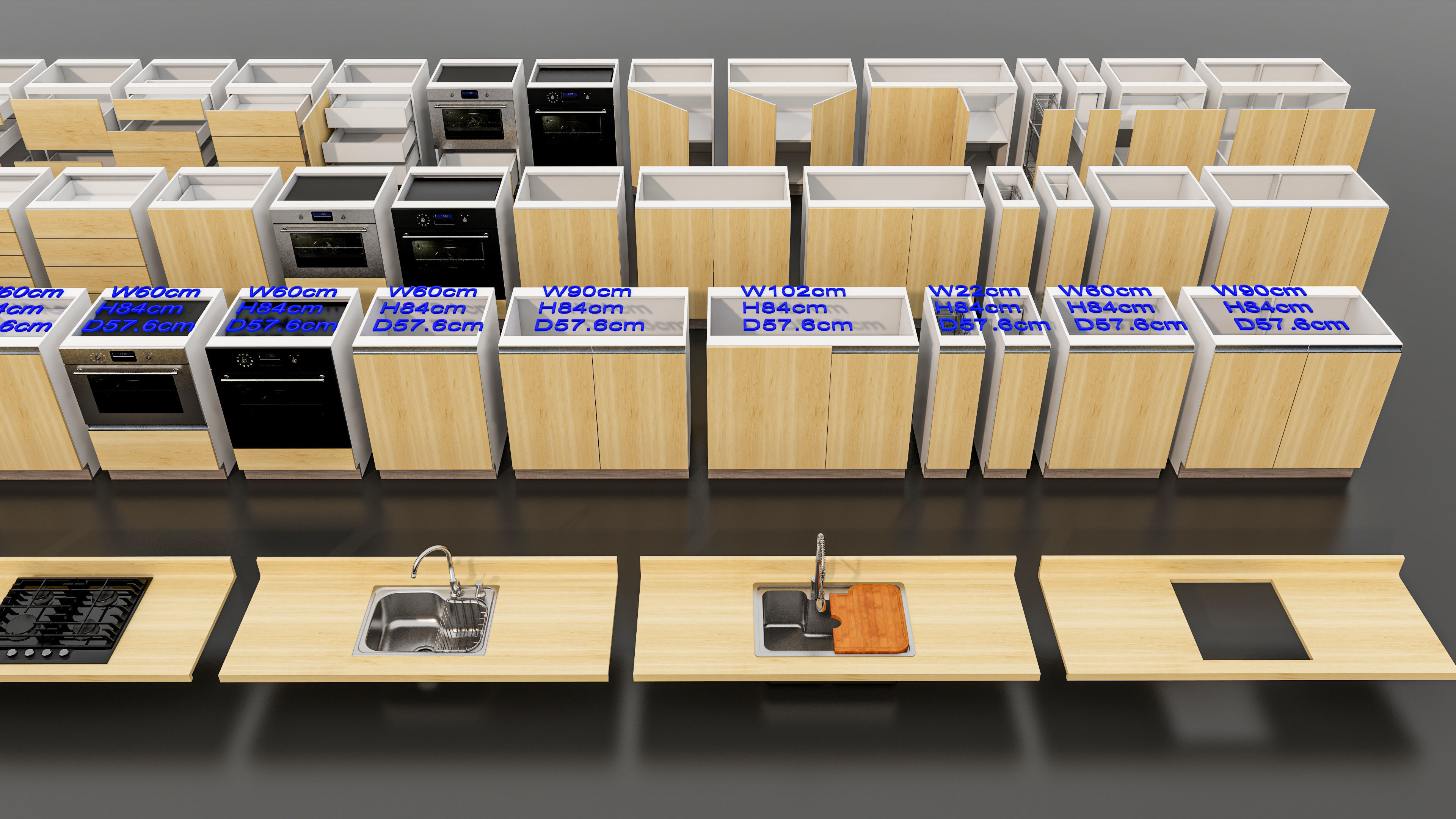 Kitchens and closets library of dynamic blocks Kitchen cabinet Low-poly 3D model_4
